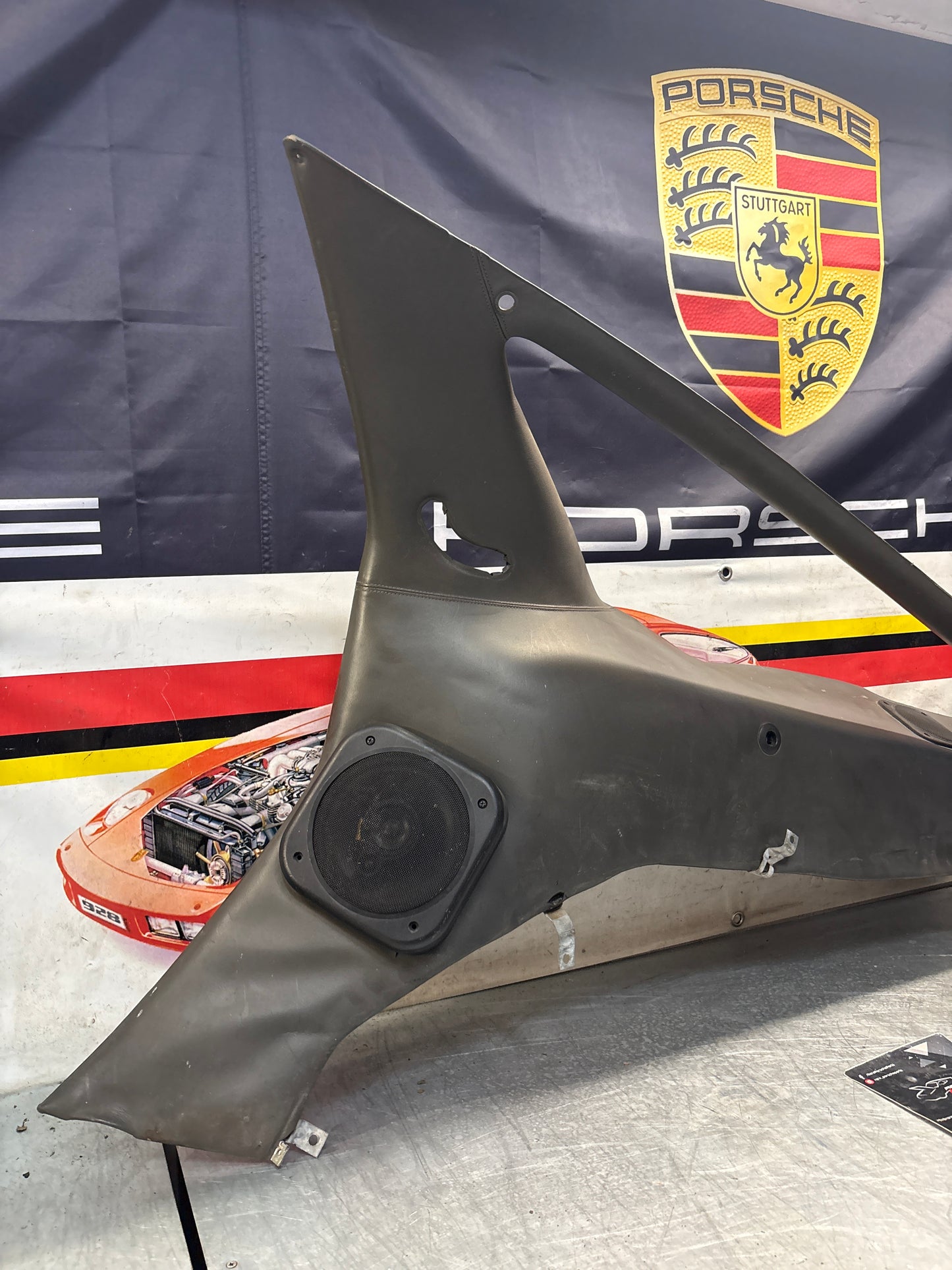 Porsche 928 right side lower side trim panel, grey used 92855502257