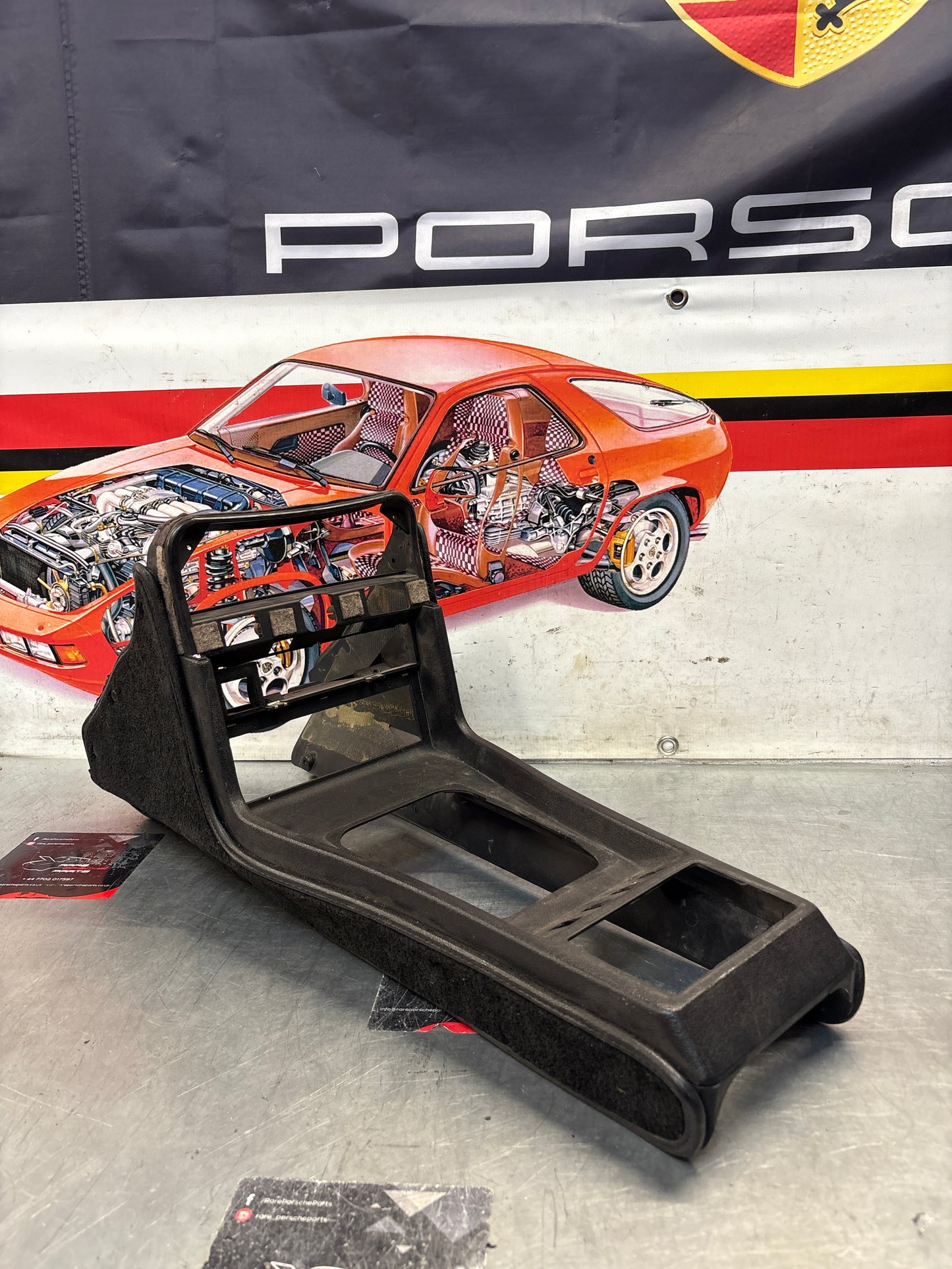 Porsche 924 centre console black, no switch holes 477857951 / 477857969 used