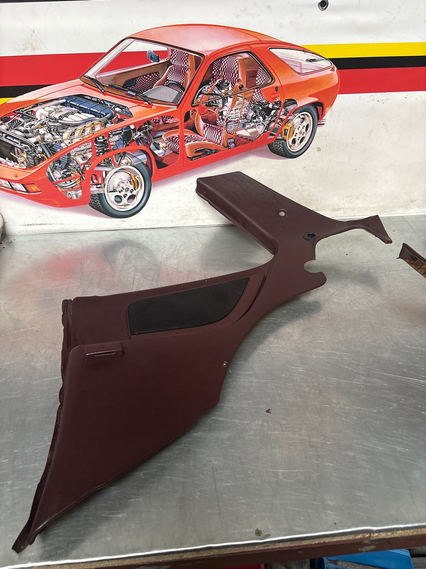 Porsche 944 Turbo S2 Burgundy rear interior C Post trims/cards with M490 sound package, used 94455502113 / 94455502213