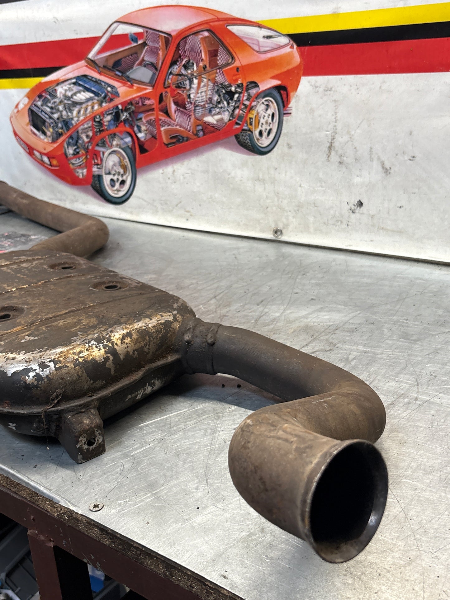 Porsche 928 Left side silencer, used 92811109301