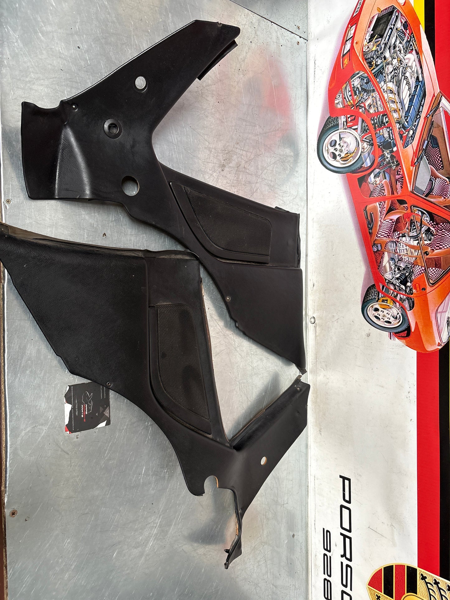 Porsche 944 Turbo S2 Black rear interior C Post trims/cards with M490 sound package, used 94455502113 / 94455502213