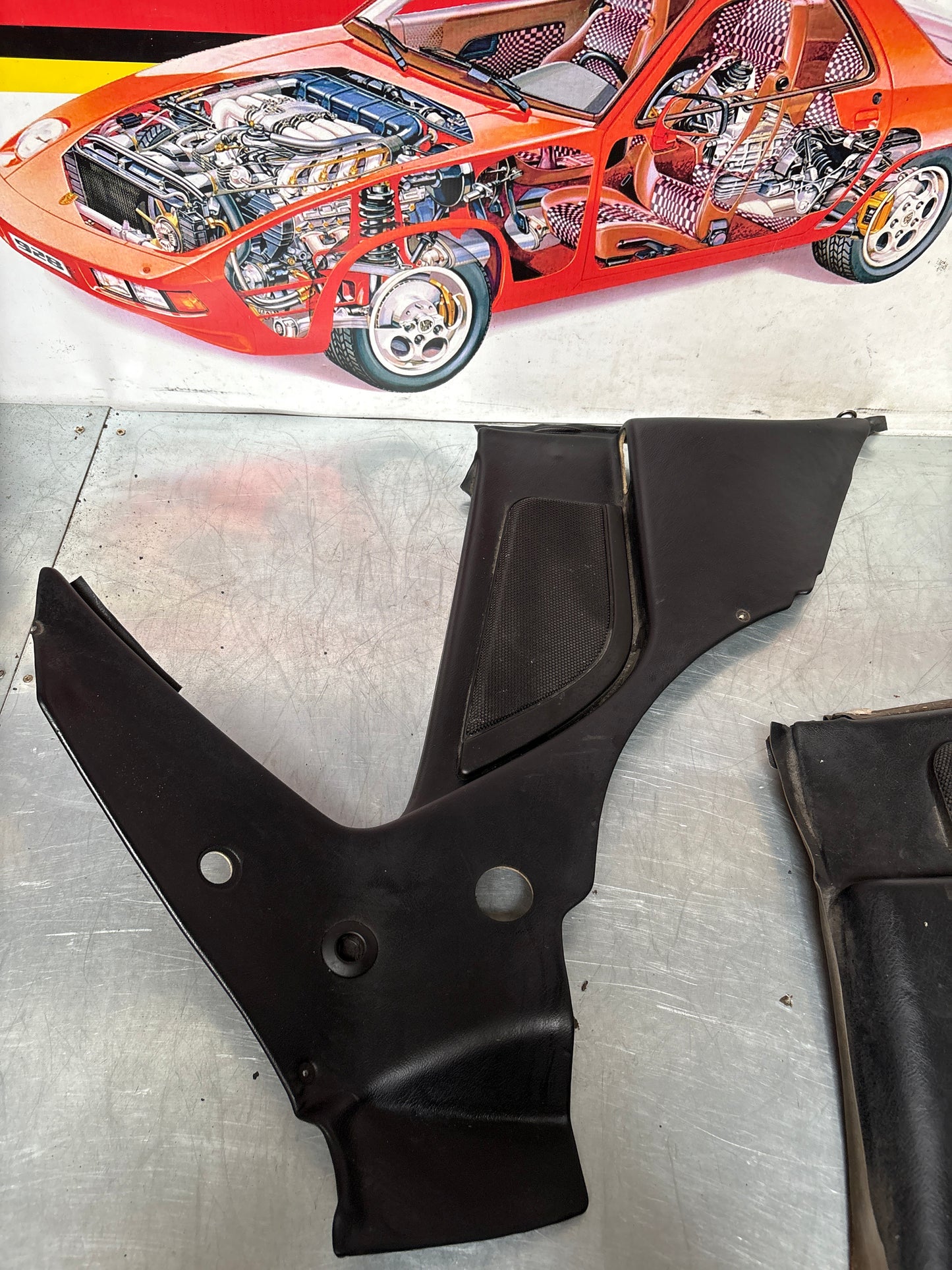 Porsche 944 Turbo S2 Black rear interior C Post trims/cards with M490 sound package, used 94455502113 / 94455502213