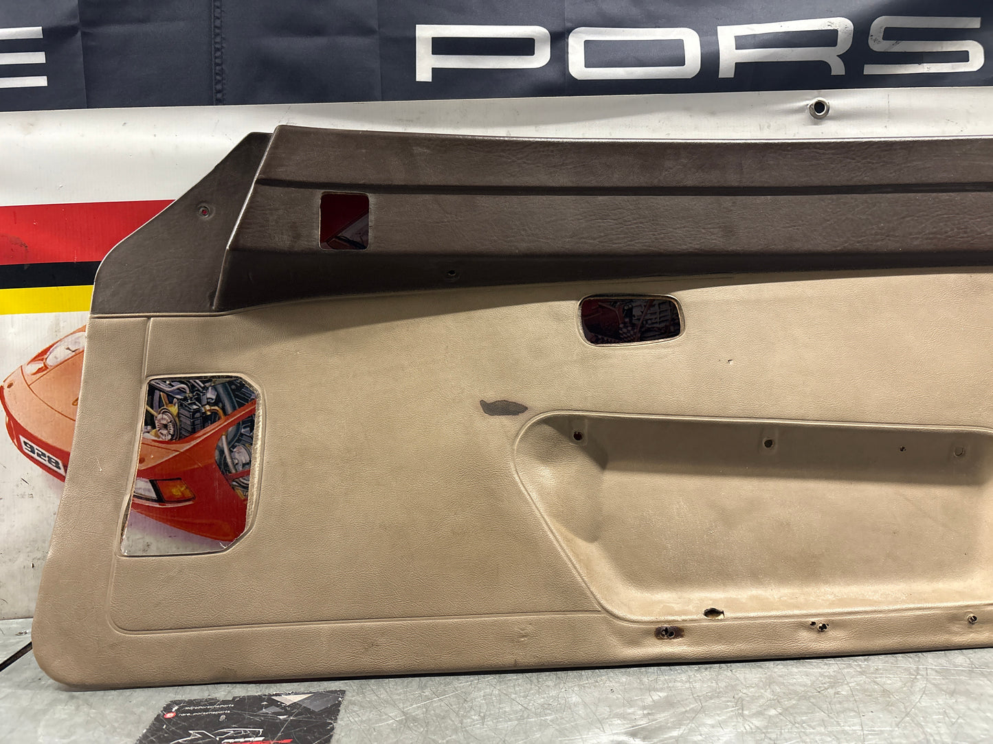 Porsche 924 brown/beige electric window door card, right, off side 477867012 used