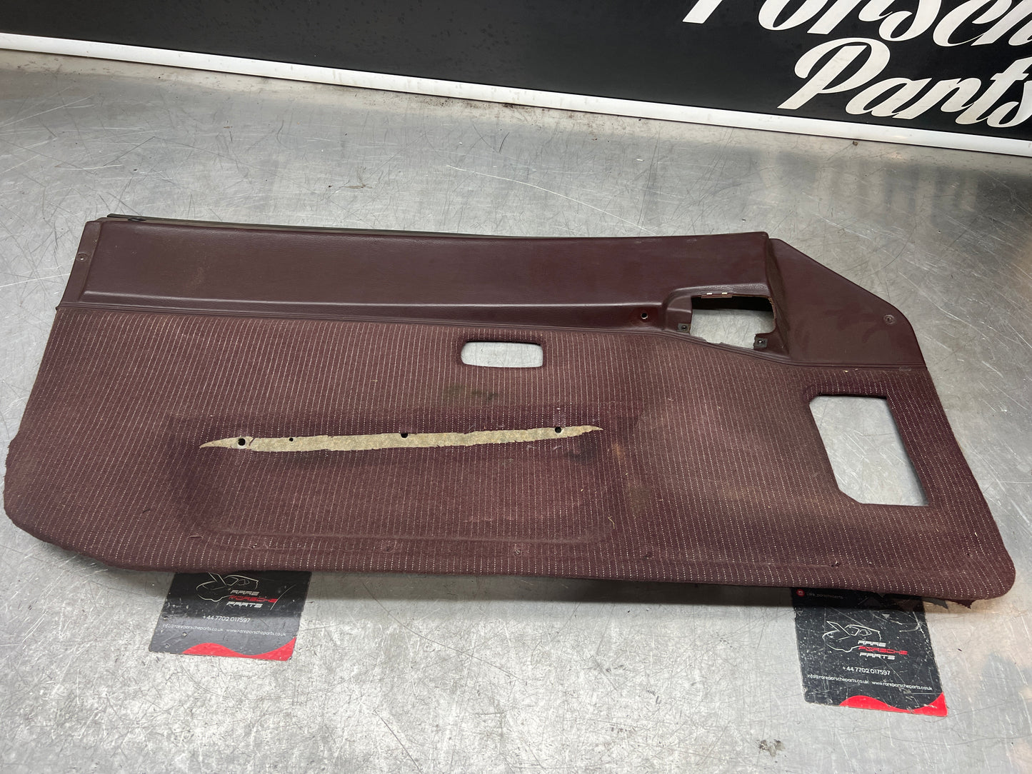 Porsche 944 left burgundy pinstripe door card for late cars from 85.5 944555017