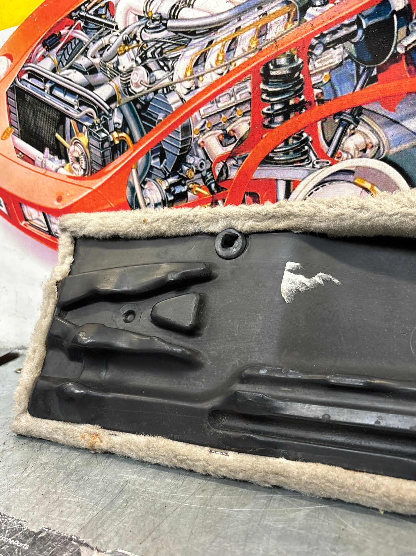 Porsche 928 white carpeted Tool kit panel cover, used 92855118106