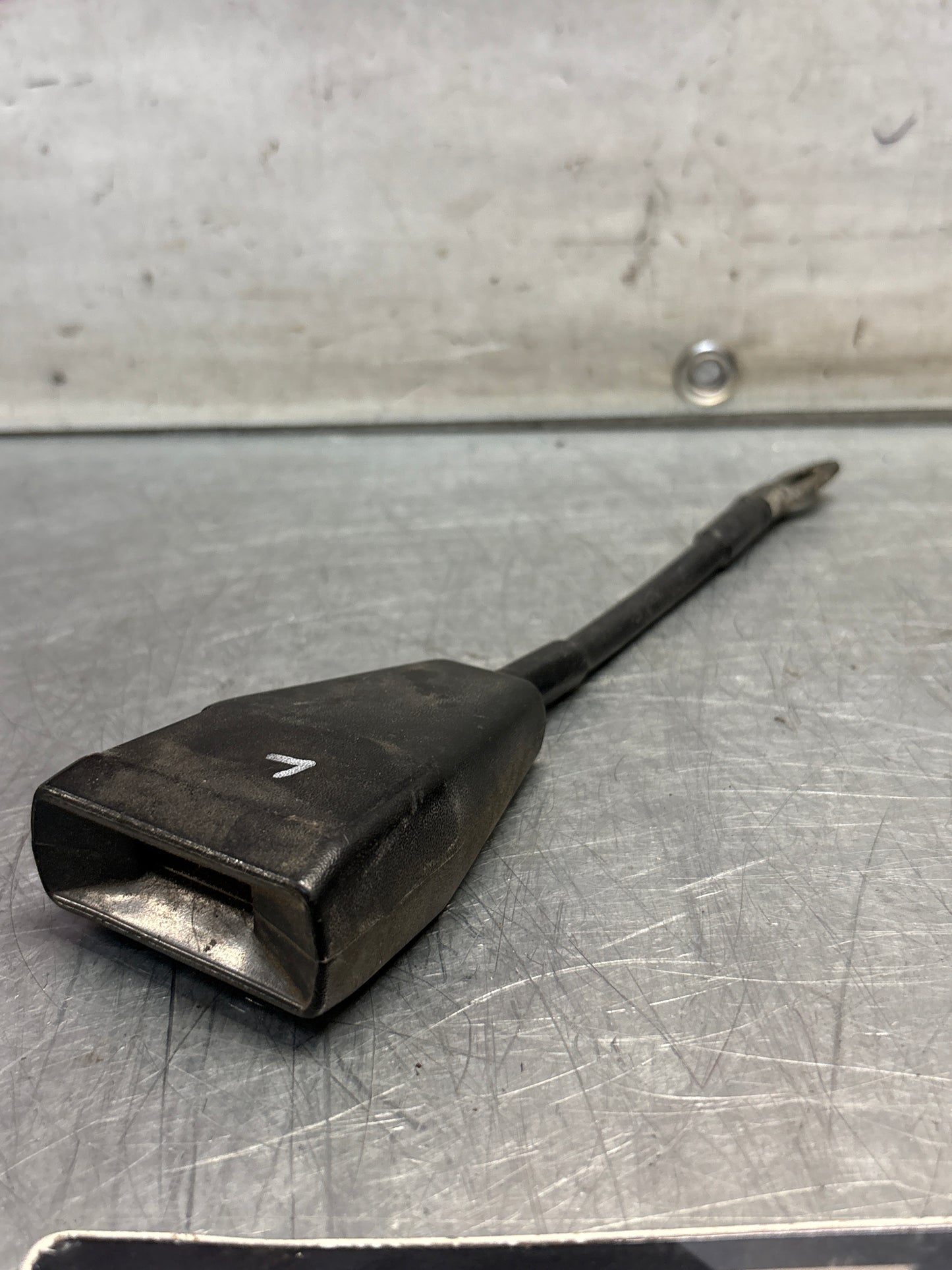 Used Porsche 924 early left seat belt anchor clasp retainer, buckle. 477857755D (used)