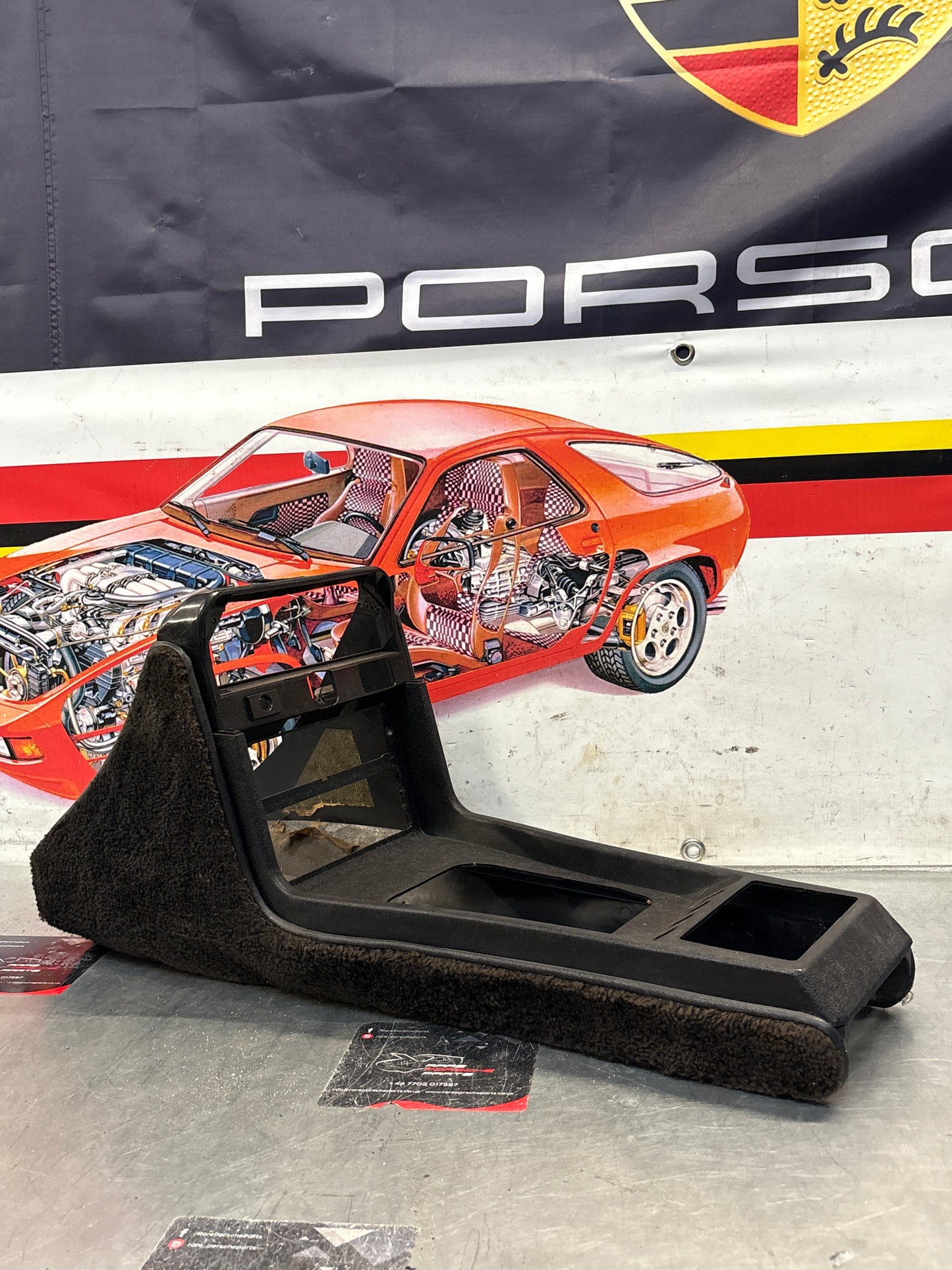 Porsche 924 centre console black, no switch holes 477857951  used