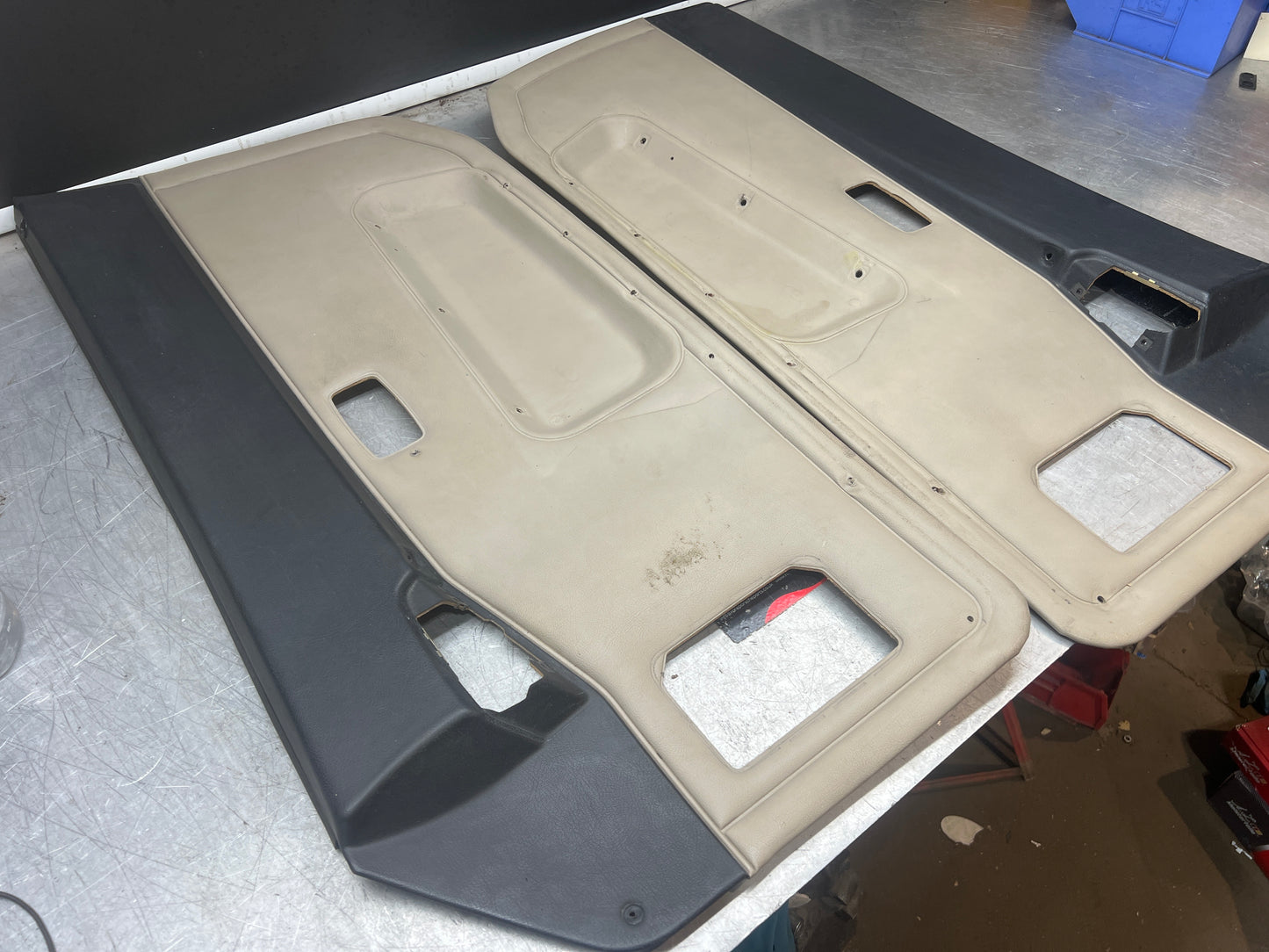 Pair Of Porsche 944 black / cream / white door cards 94455501701 94455501801 used, nice condition.