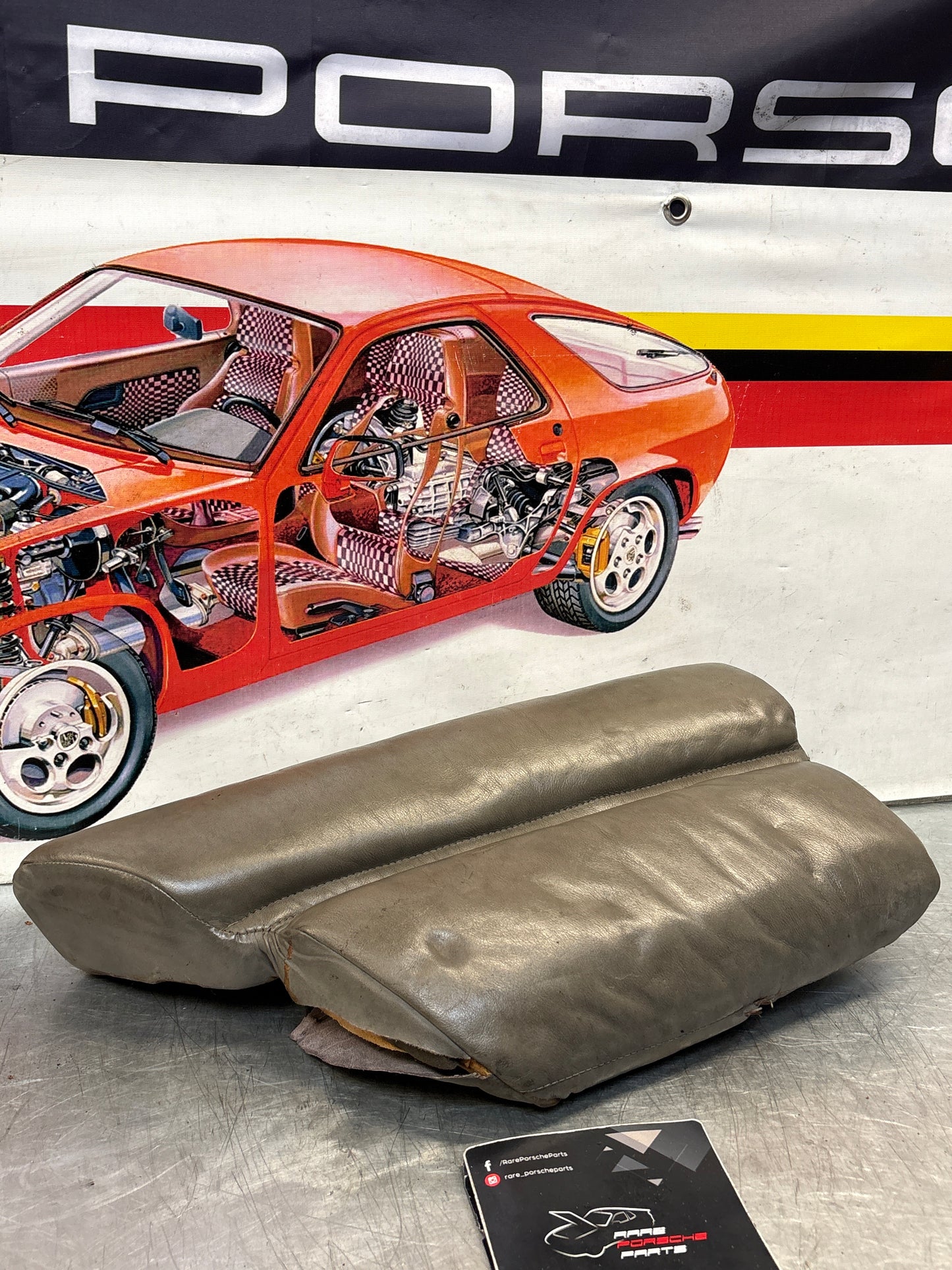 Porsche 928 rear left seat cushion, greyish green, leather, used 92852205951