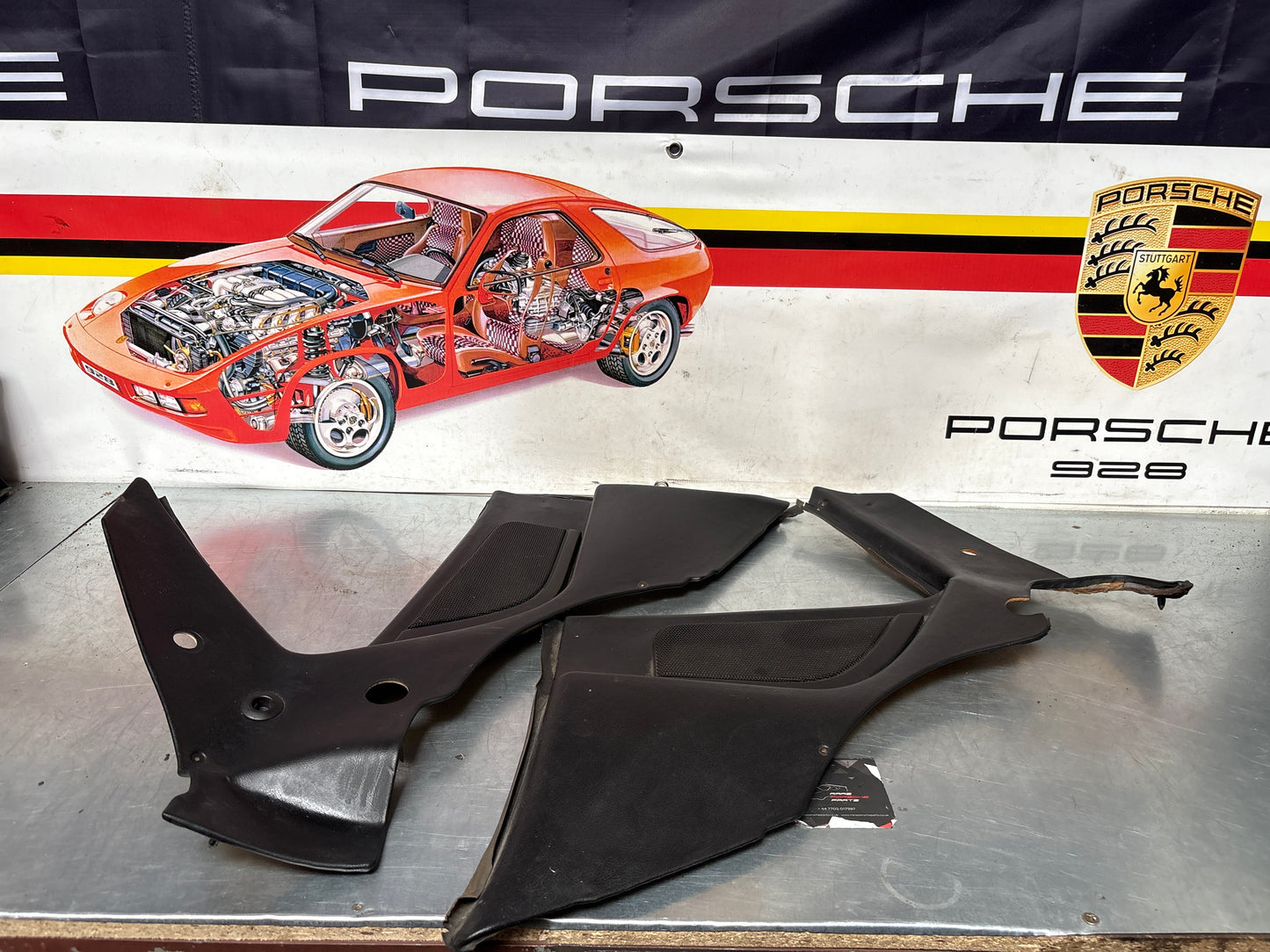 Porsche 944 Turbo S2 Black rear interior C Post trims/cards with M490 sound package, used 94455502113 / 94455502213