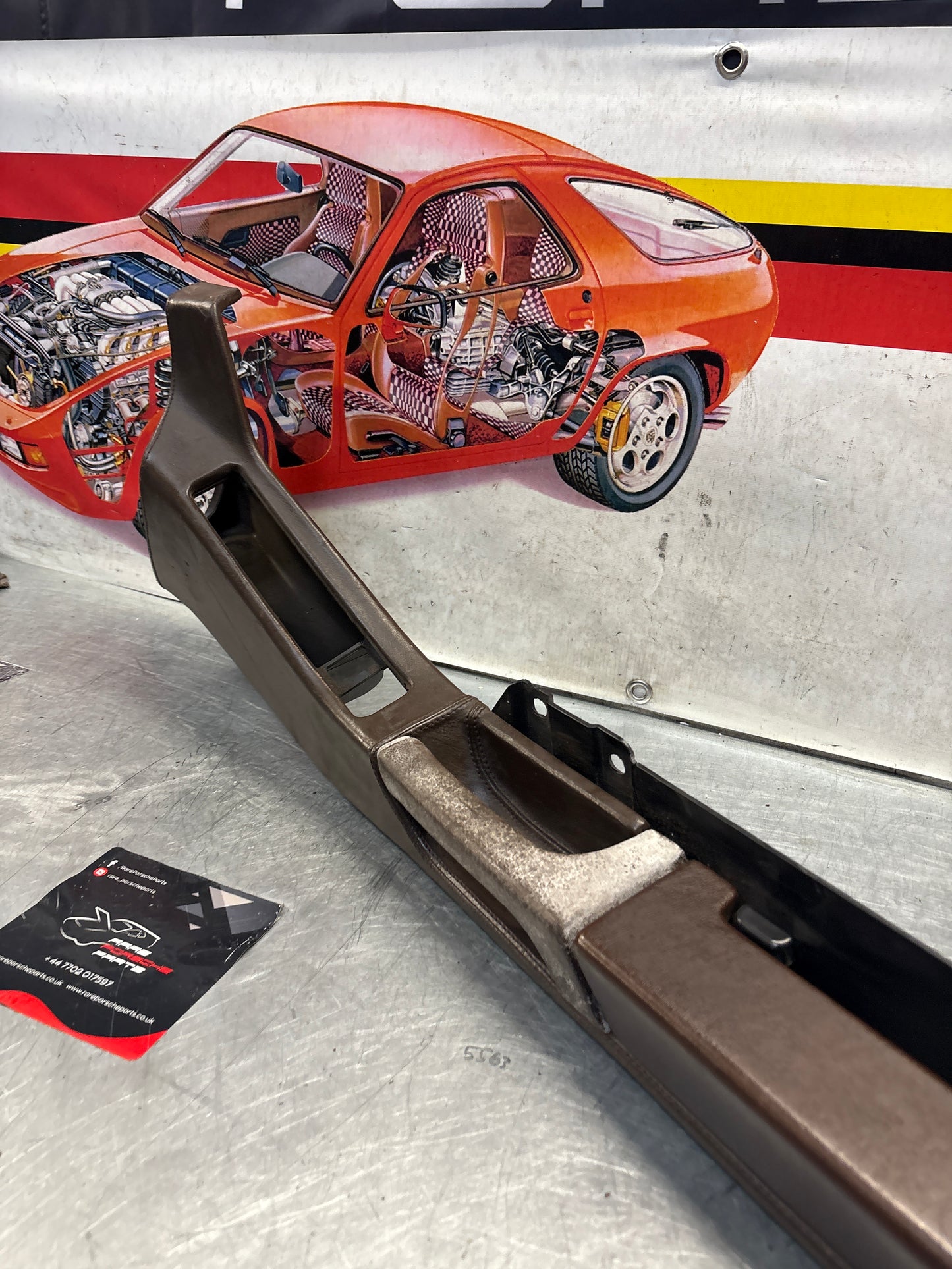 Porsche 928 brown door armrest, right, off side, 92855510203, used