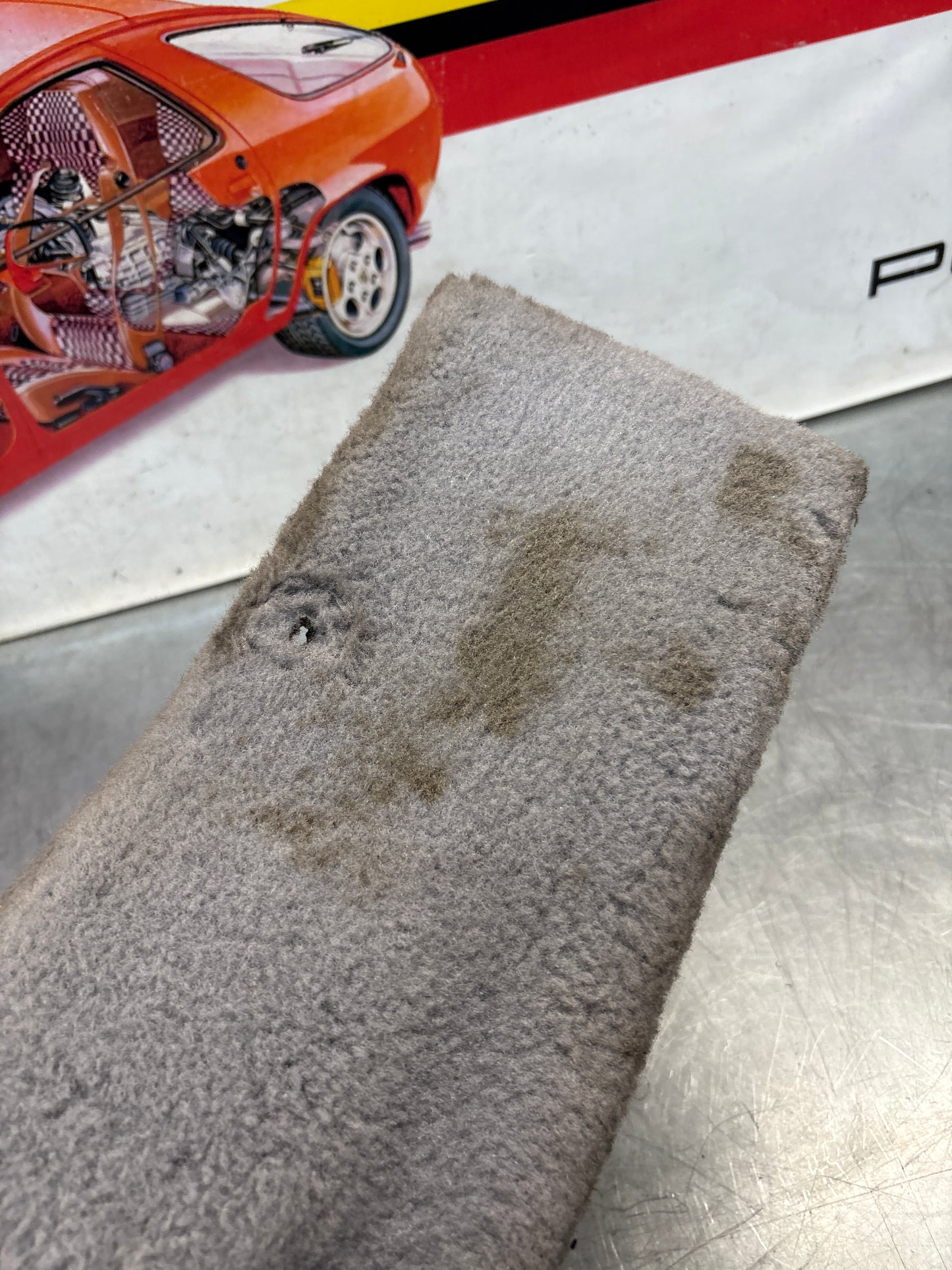 Porsche 928 grey carpeted Tool kit panel cover, used 92855118106