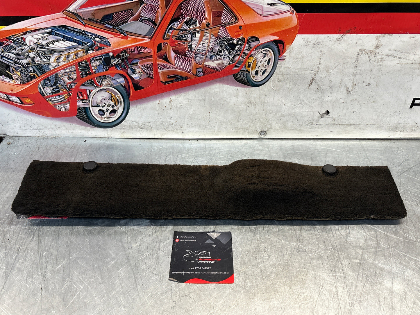 Porsche 928 black carpeted Tool kit panel cover, used 92855118105