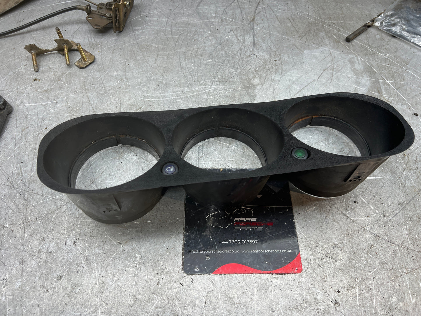 Porsche 924  dash binnacle dial panel speedo surround 477857283 black, with high beam hole, used