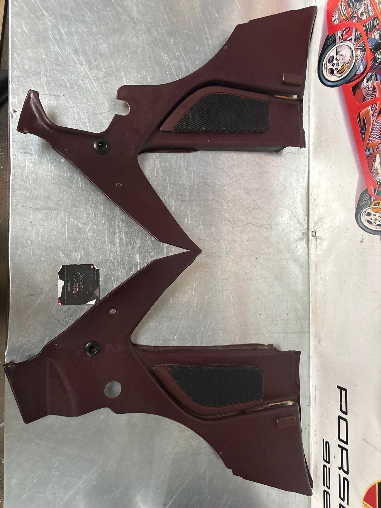 Porsche 944 Turbo S2 Burgundy rear interior C Post trims/cards with M490 sound package, used 94455502113 / 94455502213