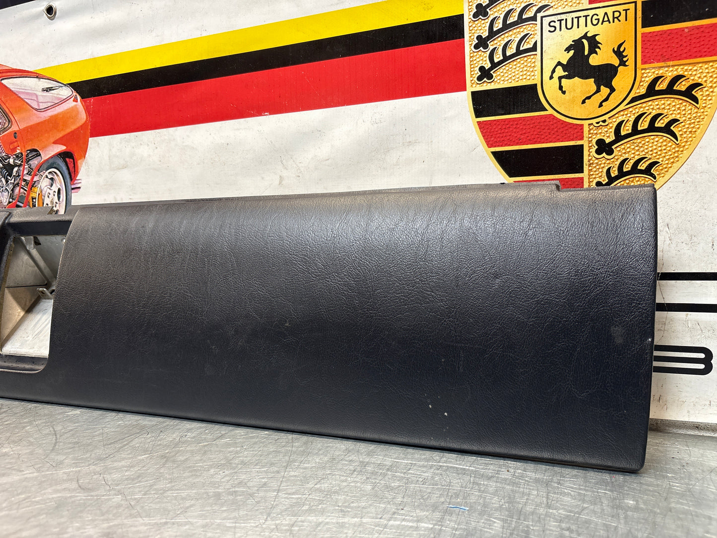 Porsche 911 964 dashboard lower knee protection trim, marine blue leather, used 96455207304 / 96455207300