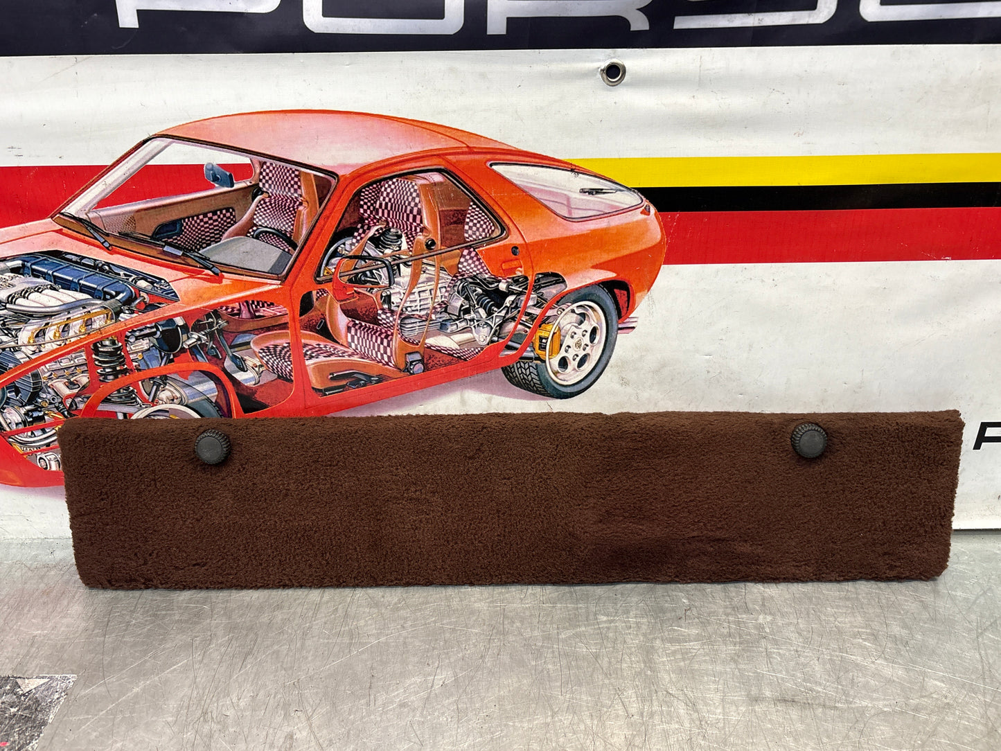 Porsche 928 brown carpeted Tool kit panel cover, used 92855118105