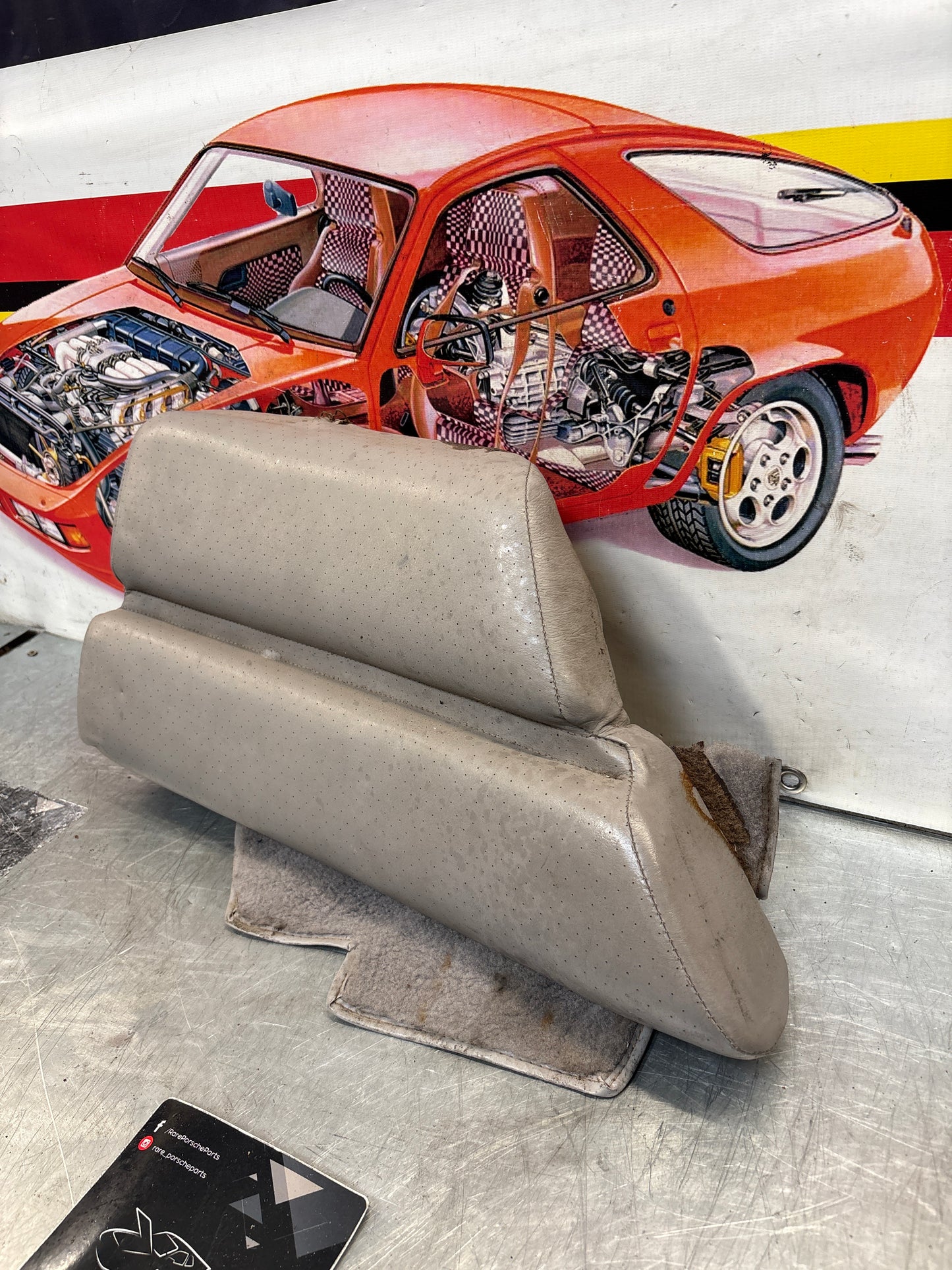Porsche 928 rear left seat cushion, grey, leather, used 92852205951