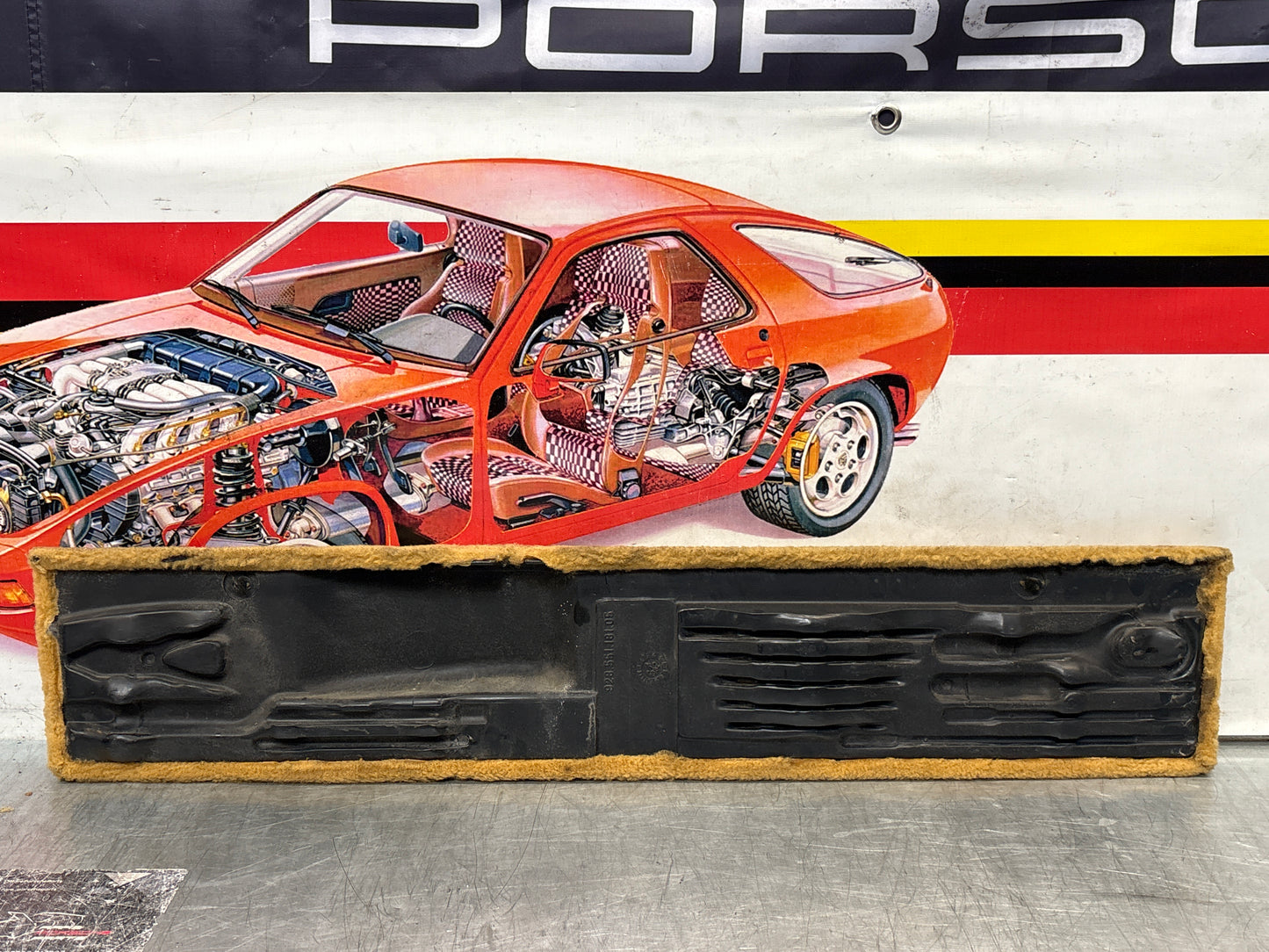 Porsche 928 beige carpeted Tool kit panel cover, used 92855118105