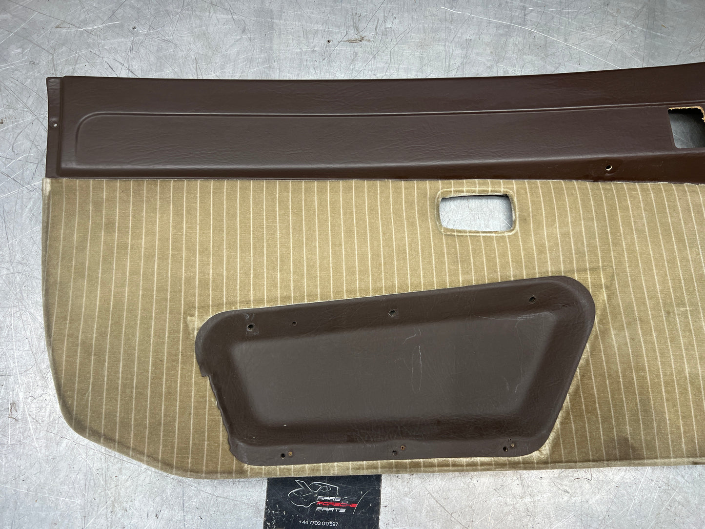 Porsche 924/944 early Porsche brown / white pinstripe door card used condition left side, Rhd, 478867011
