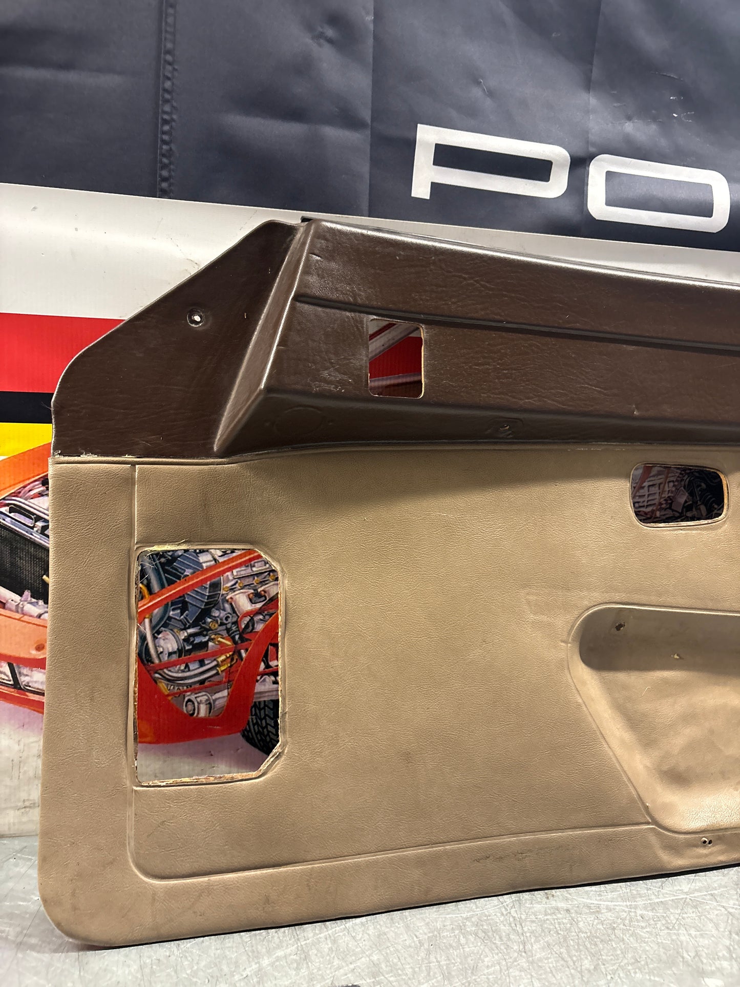 Porsche 924 brown/beige electric window door card, right, off side 477867012 used