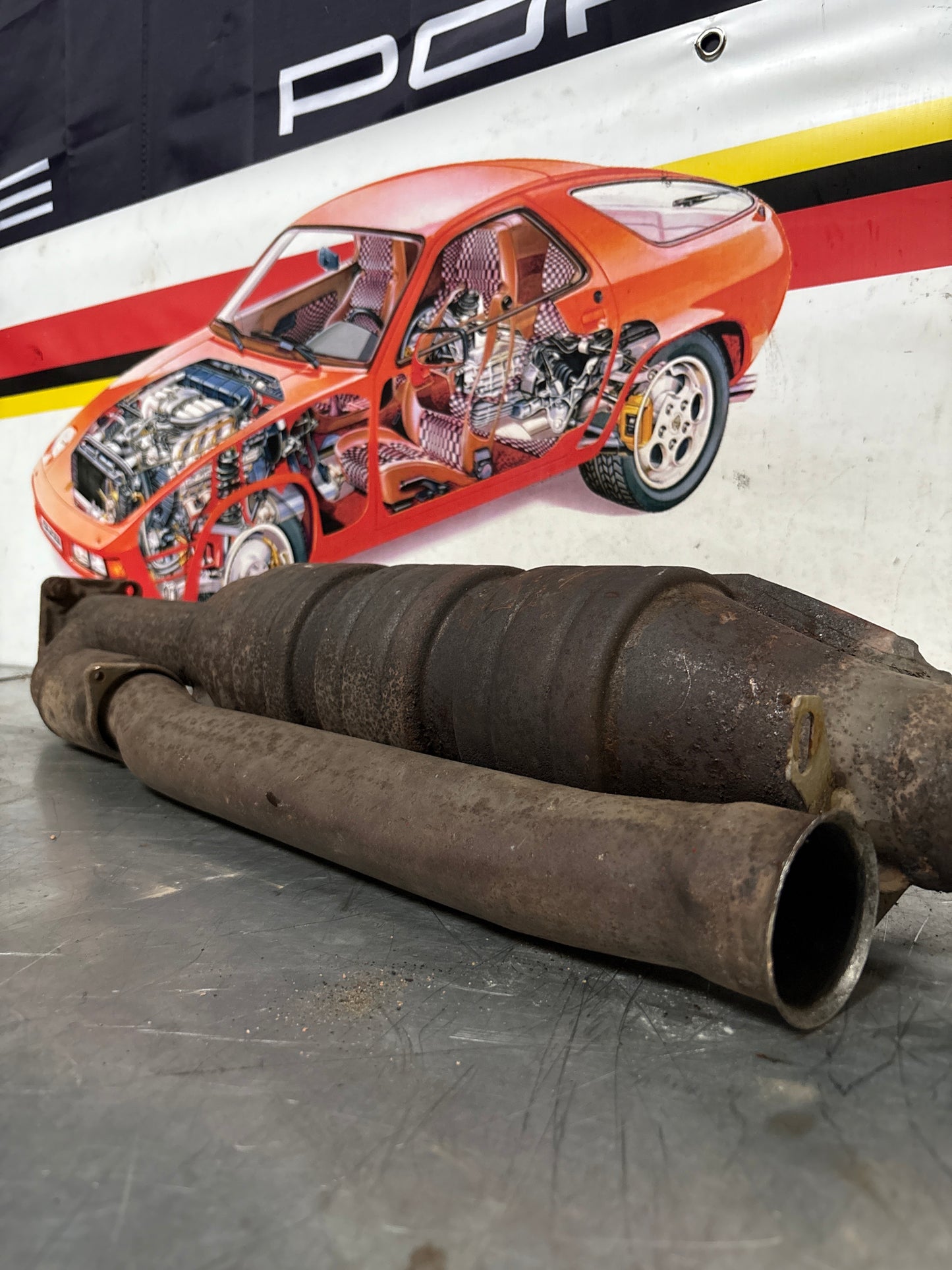 Porsche 944 Turbo front exhaust catalytic converter, used 95111109411