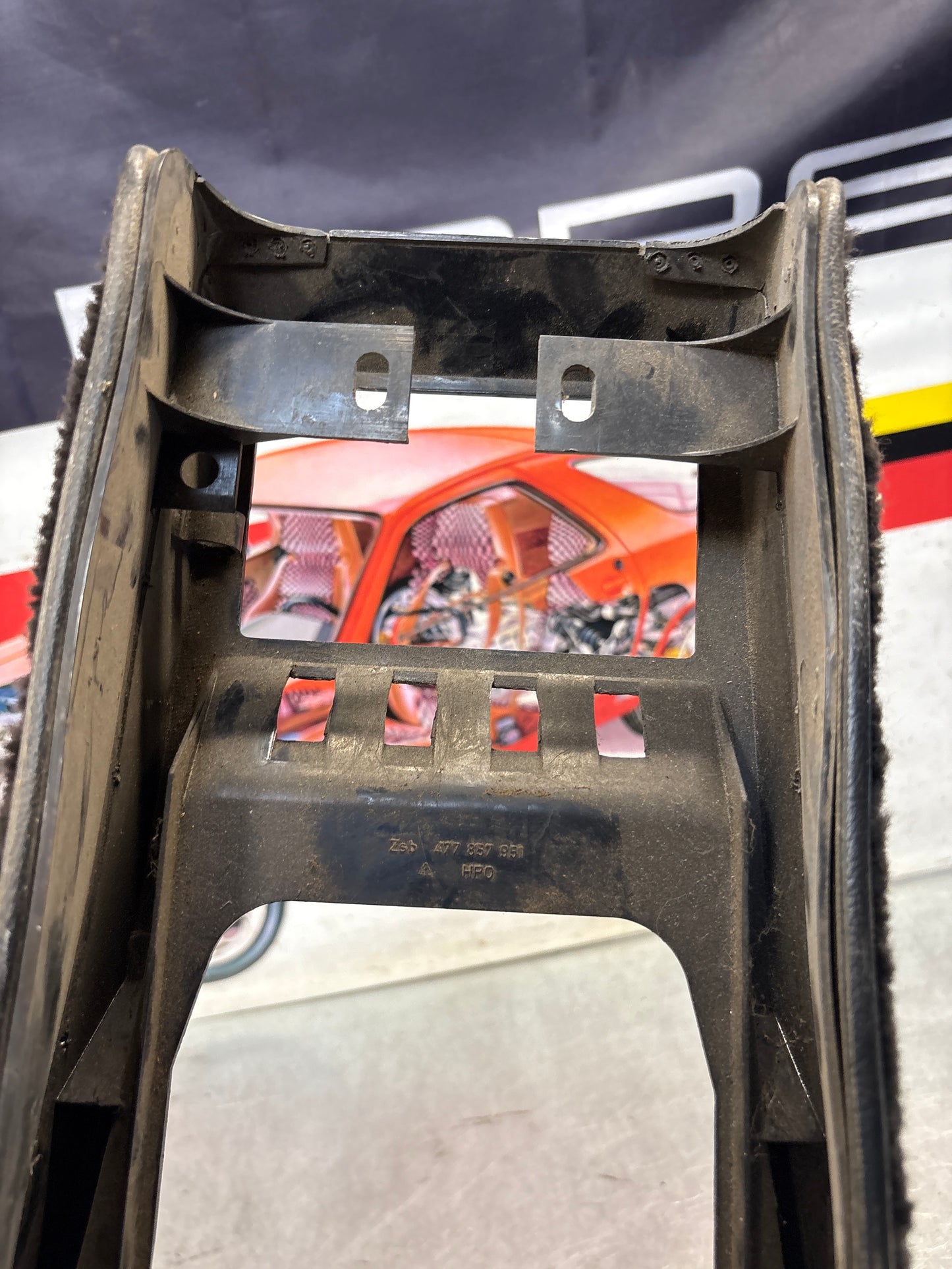 Porsche 924 centre console black, no switch holes 477857951  used