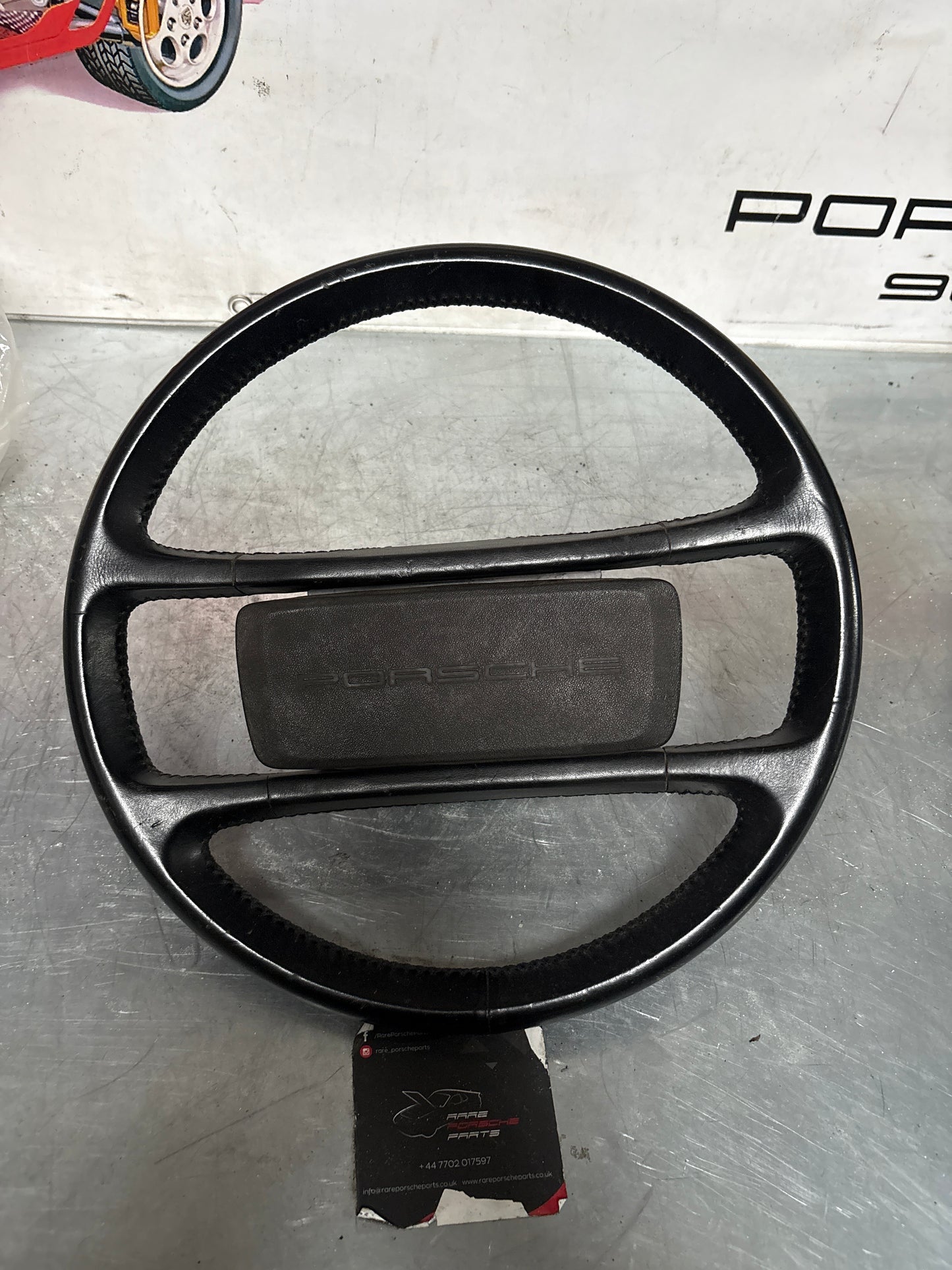 Porsche 911 930 black leather steering wheel, used 91134708408