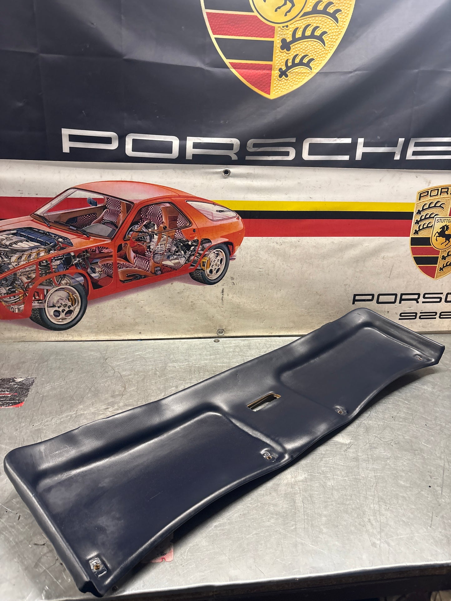 Porsche 928 sunroof mechanism cover trim, used, blue 92855552702