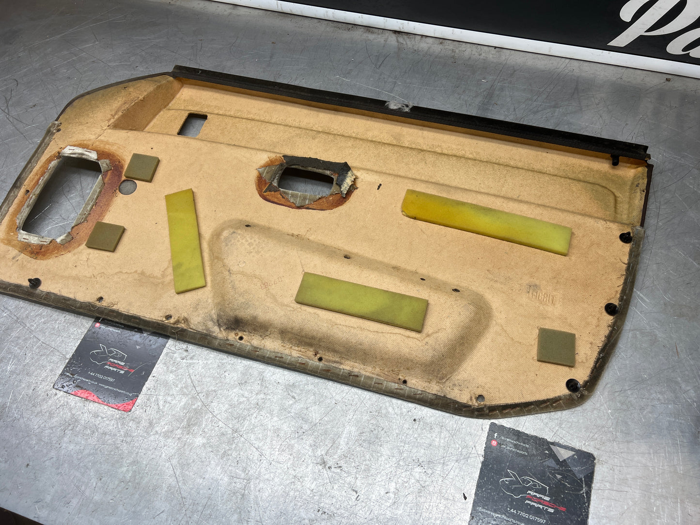 Porsche 924/944 early Porsche brown / white pinstripe door card used condition left side, Rhd, 478867011