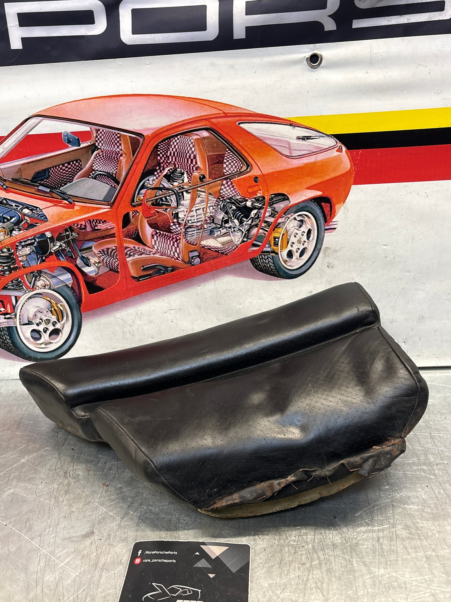 Porsche 928 rear left seat cushion, black, leather, used 92852205951