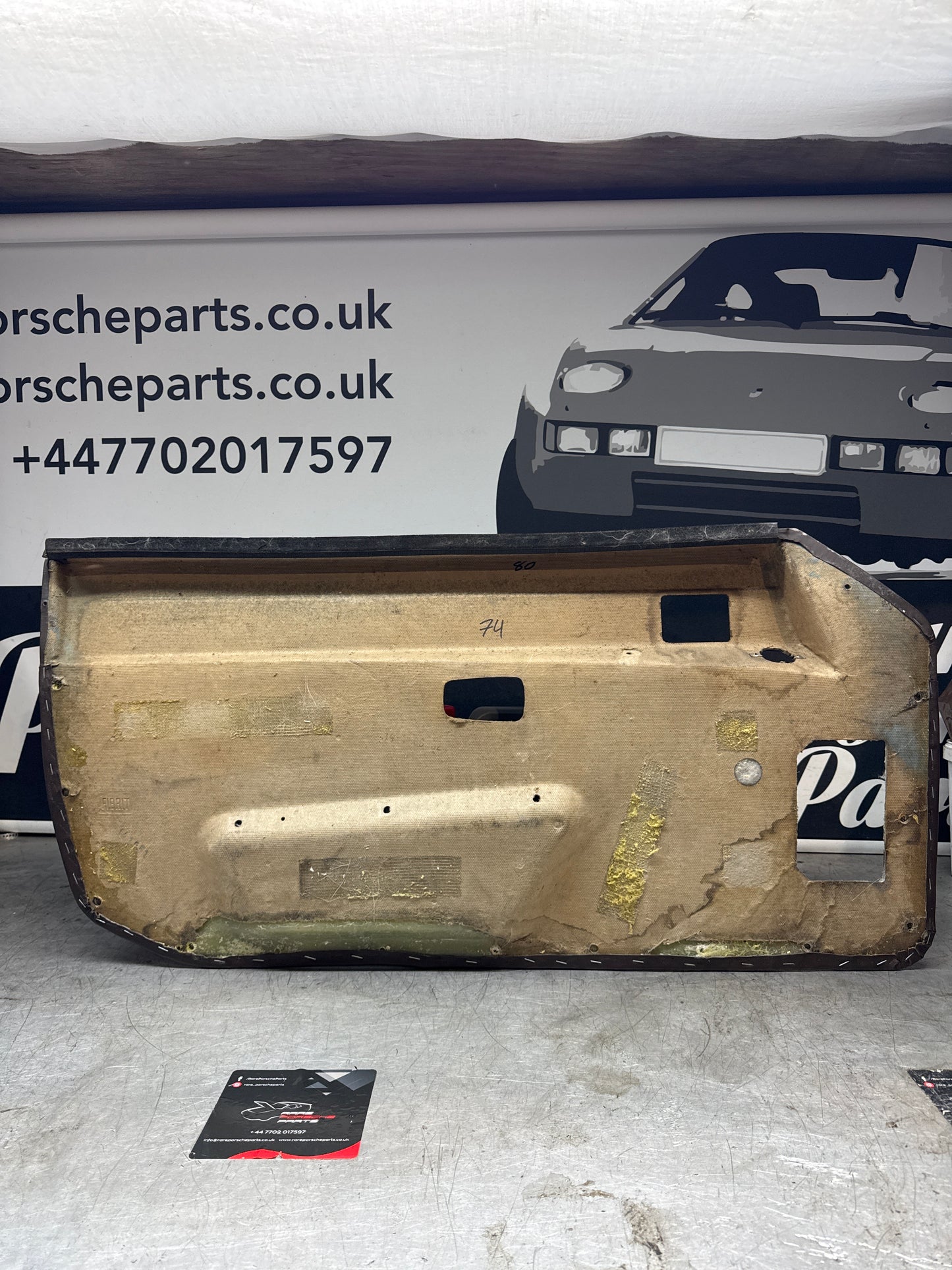 Porsche 924 / Early 944 brown RHD Drivers door card. Fibreglass repaired. 478867011