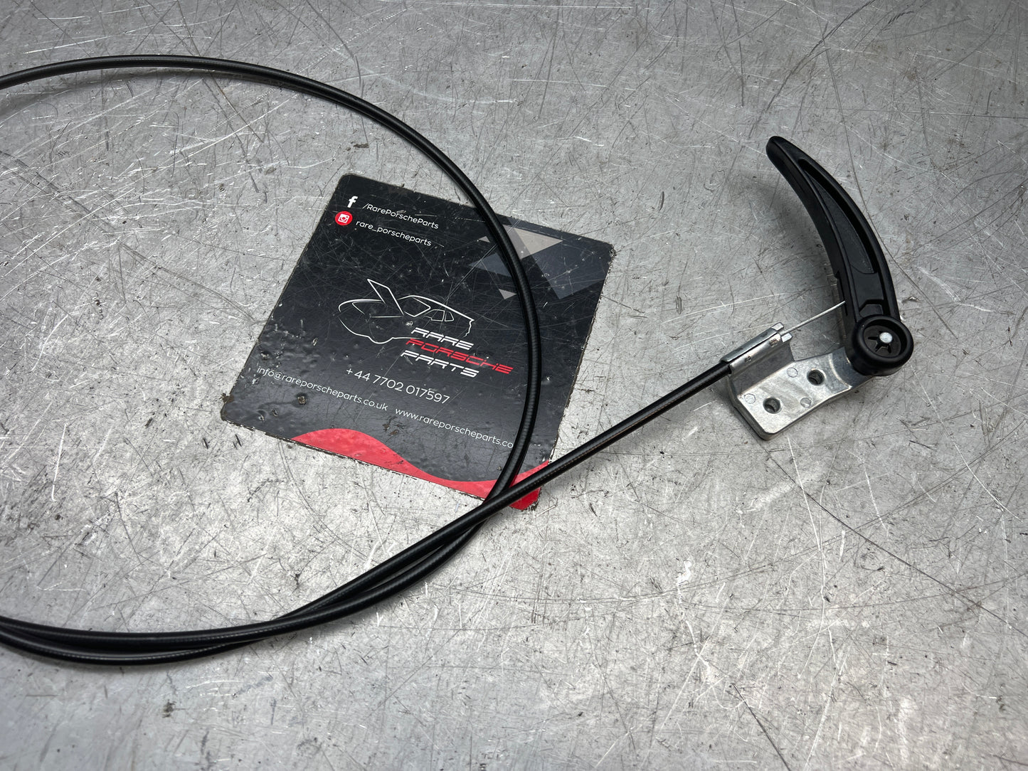 Porsche 924 bonnet release handle with cable, early type, New 477823531A