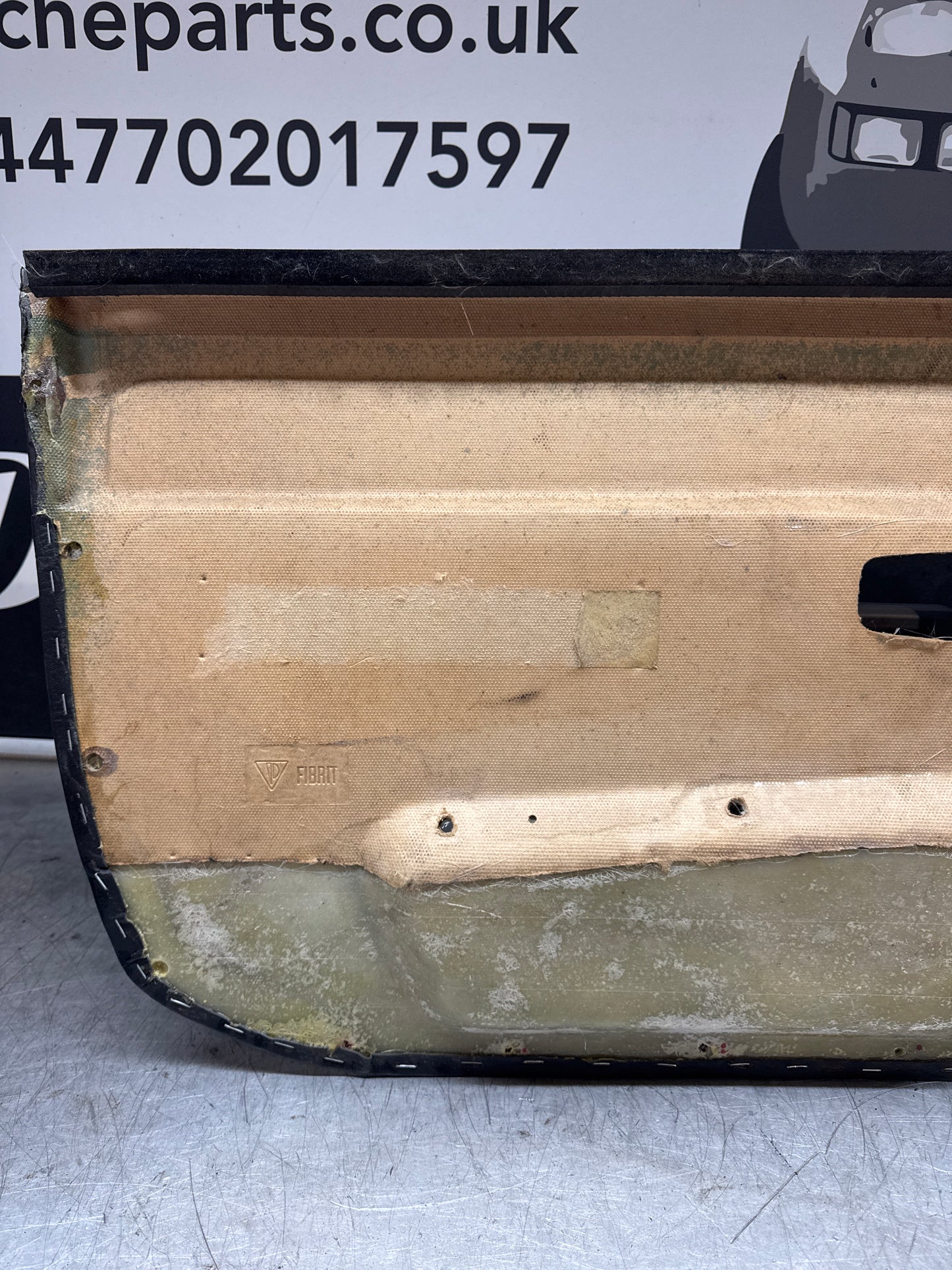 Porsche 924/ Early 944 Black RHD Drivers door card, Porsche Script. Fibreglass repaired. 478867011