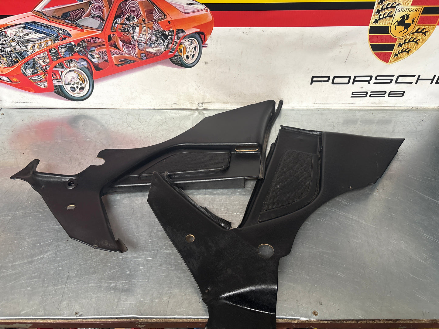 Porsche 944 Turbo S2 Black rear interior C Post trims/cards with M490 sound package, used 94455502113 / 94455502213