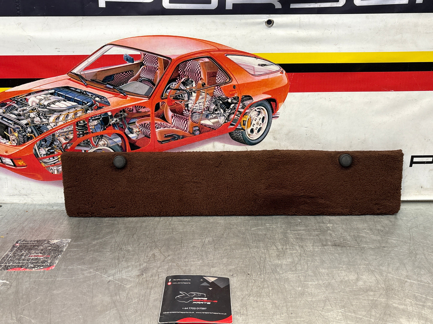 Porsche 928 brown carpeted Tool kit panel cover, used 92855118105