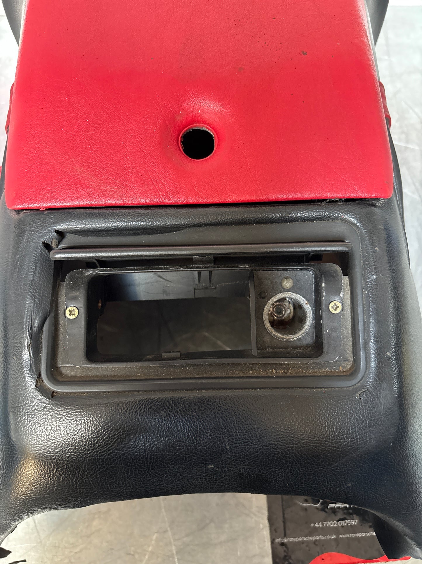 Porsche 928 S center console, rear armrest with ash tray, black and red, no key 92852206757 used