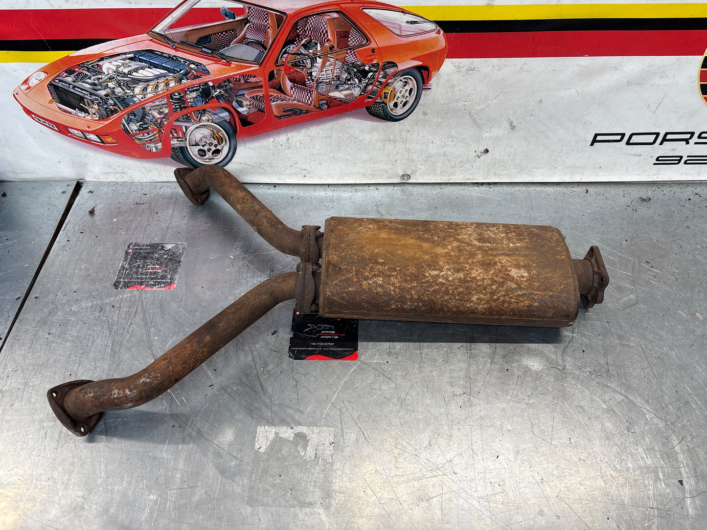 Porsche 928 front muffler, used 92811108203