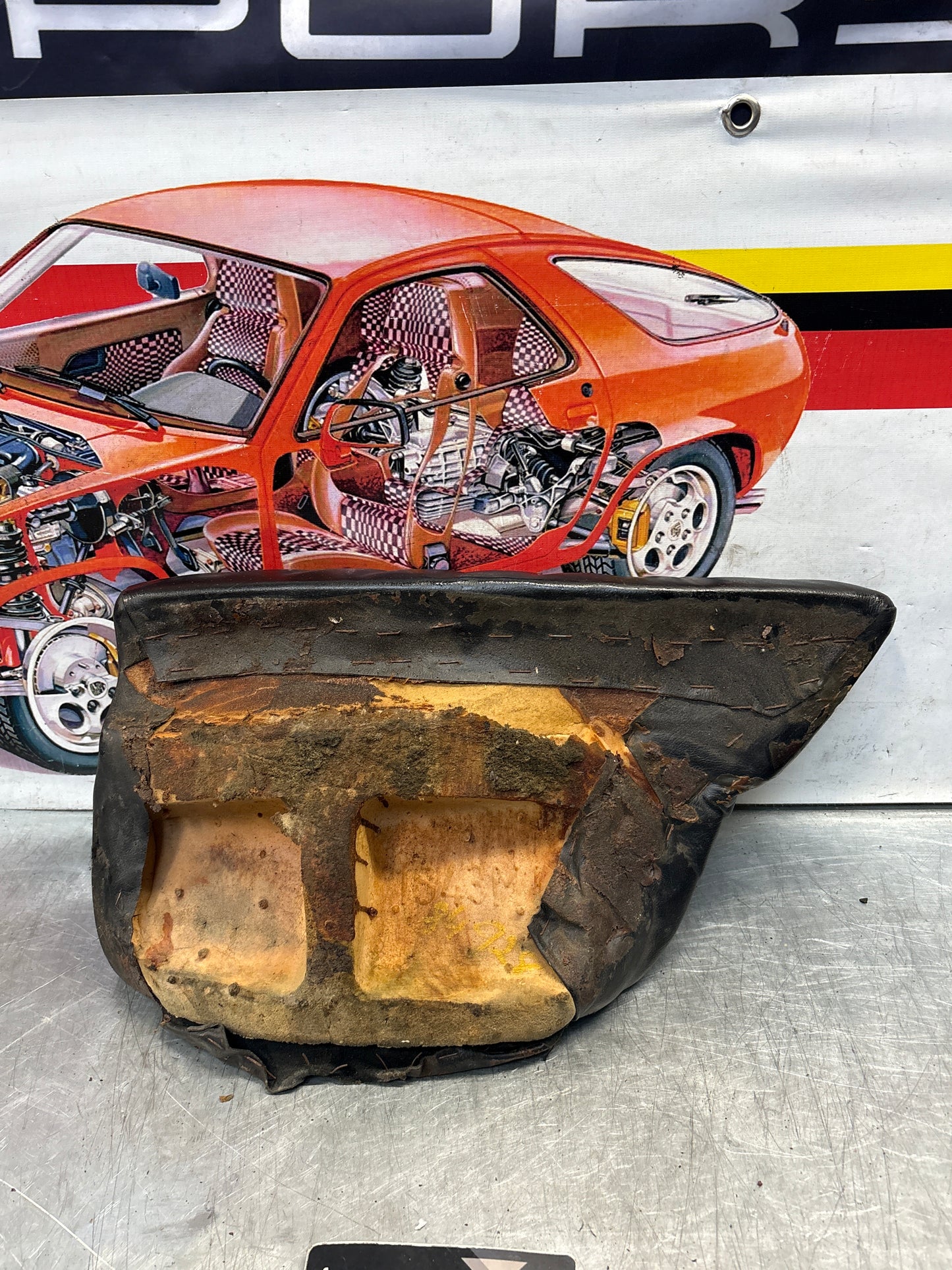 Porsche 928 rear left seat cushion, black, leather, used 92852205951