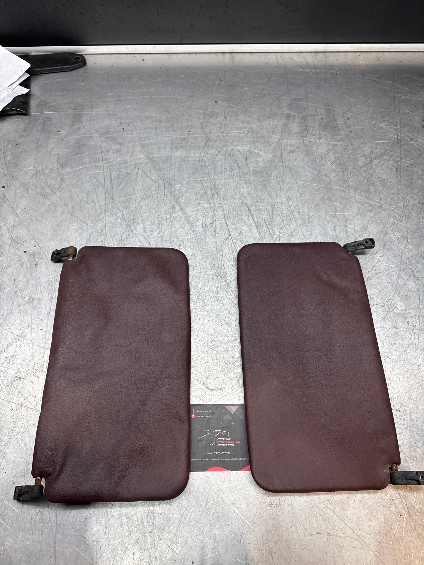 Porsche 928 pair of rear sun visors, burgundy, used 92873103502 spares or repair