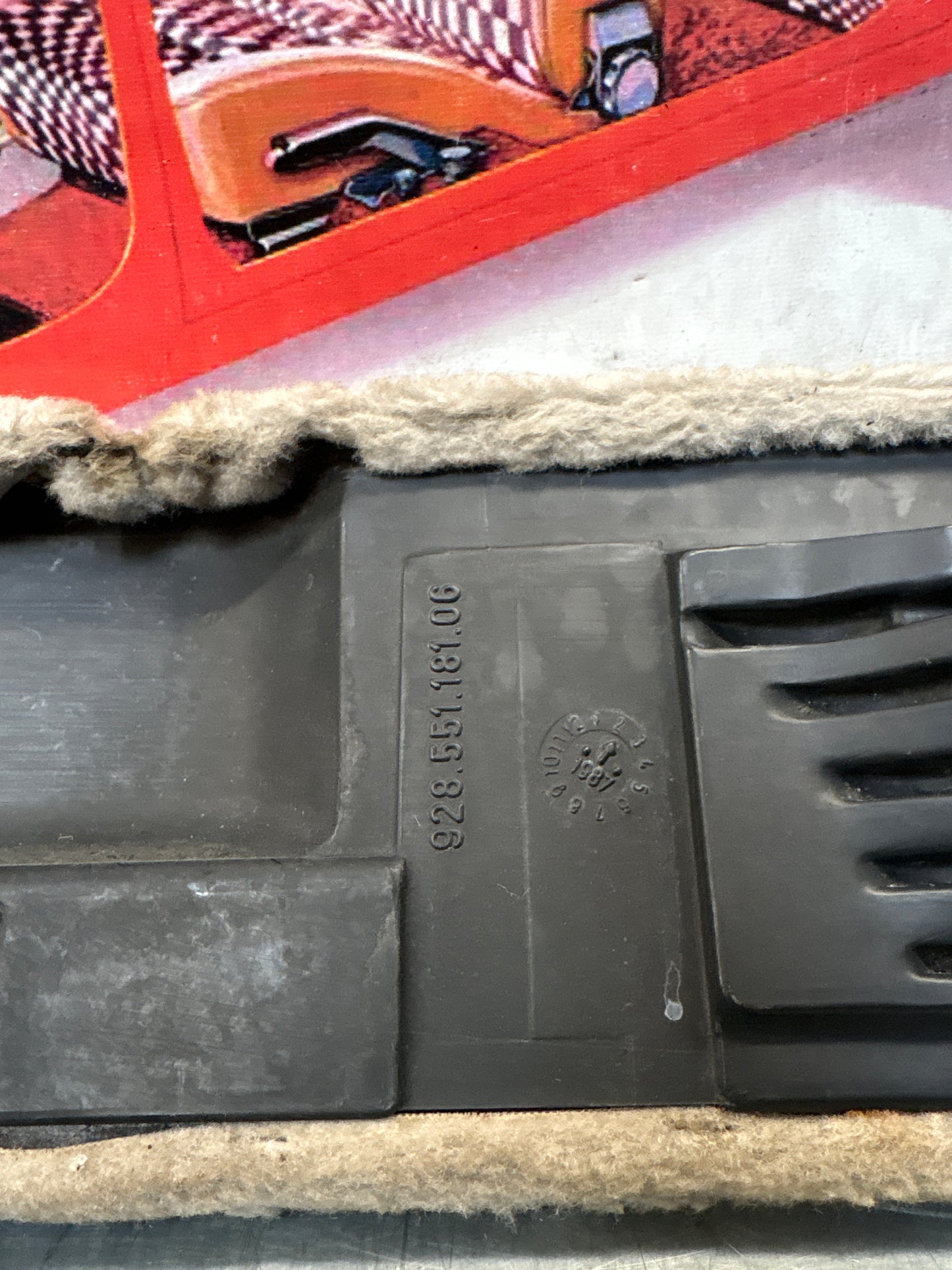 Porsche 928 white carpeted Tool kit panel cover, used 92855118106