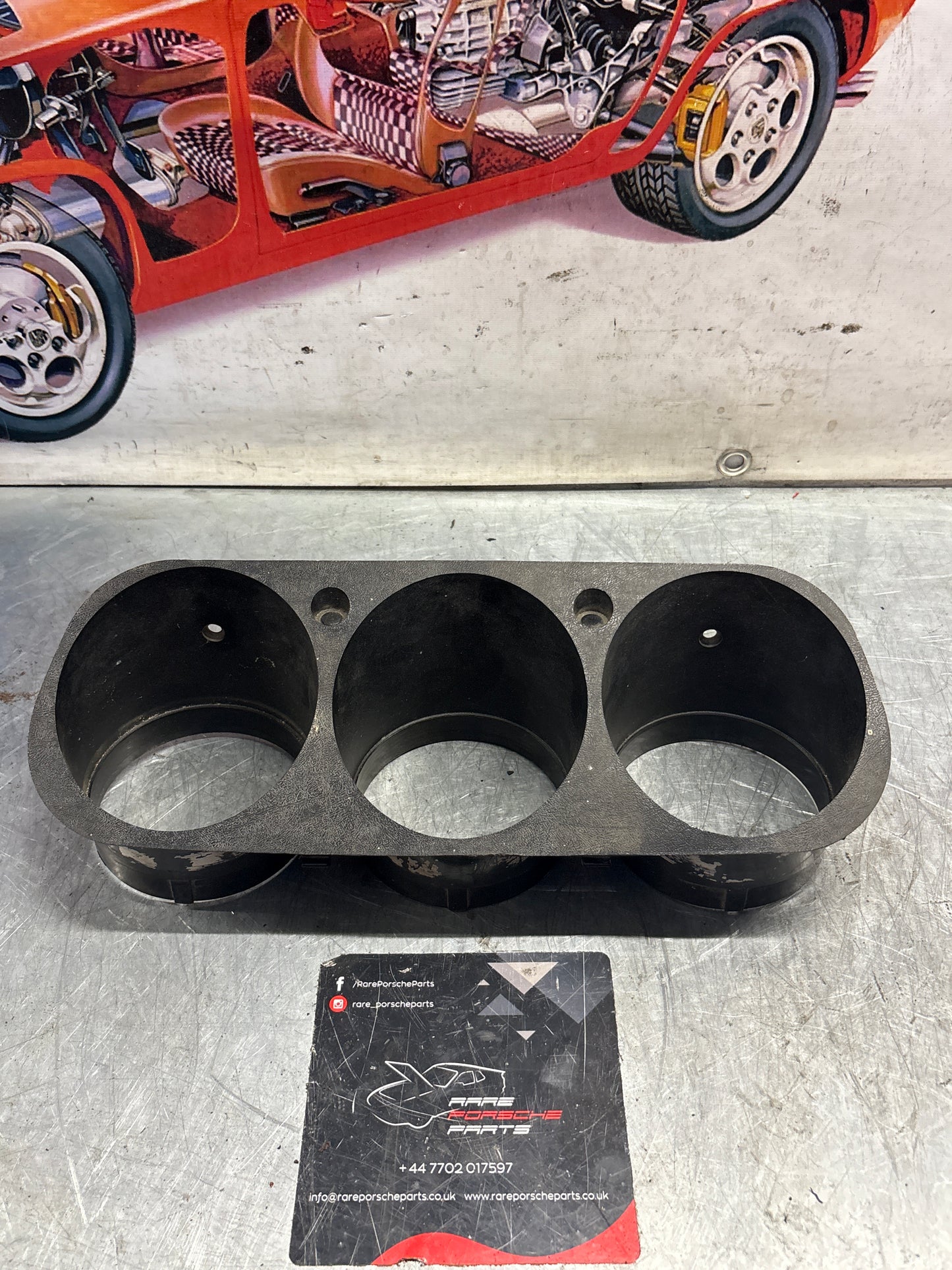 Porsche 924 early dash binnacle dial panel speedo surround 477857283 black, used without high beam hole