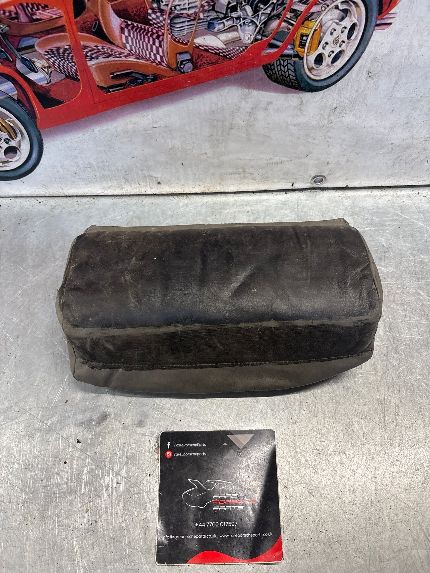 Porsche 928 rear right seat upper cushion, leather, grey/black, used 92852204650