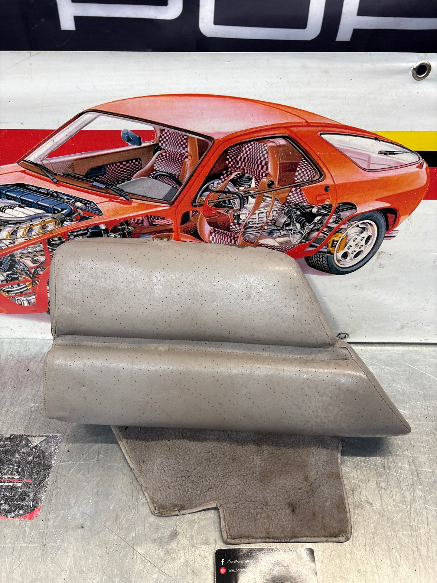 Porsche 928 rear left seat cushion, grey, leather, used 92852205951