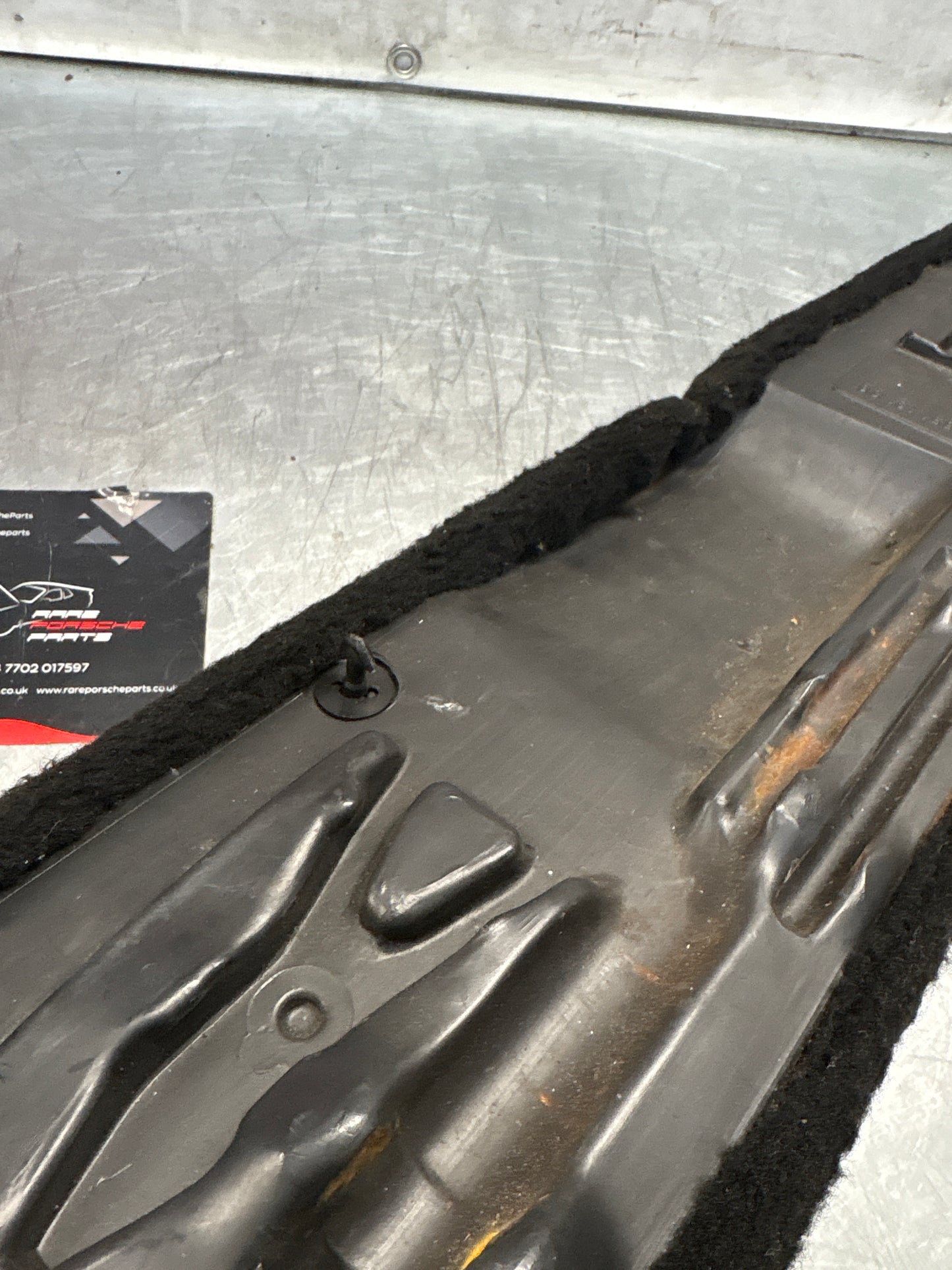 Porsche 928 black carpeted Tool kit panel cover, used 92855118106