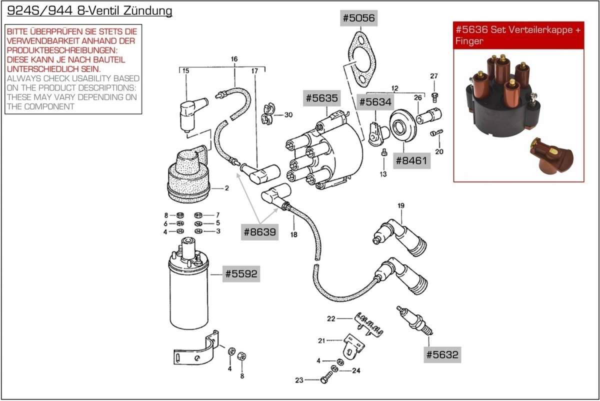 Porsche 924S 944 2.5 2.7 8V ignition cable set, beru 94460901590