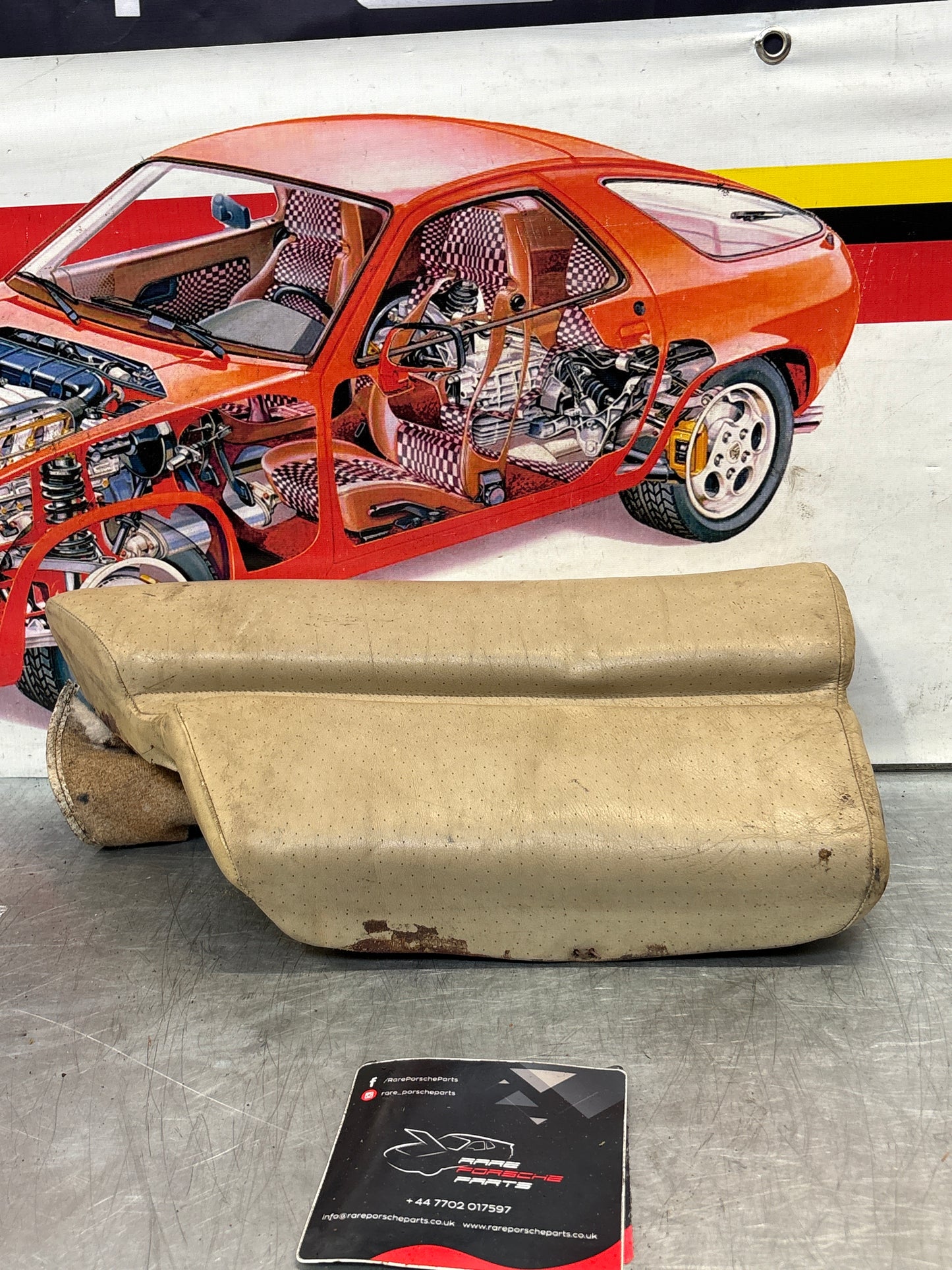 Porsche 928 rear left seat cushion, grey-beige, leather, used 92852205951