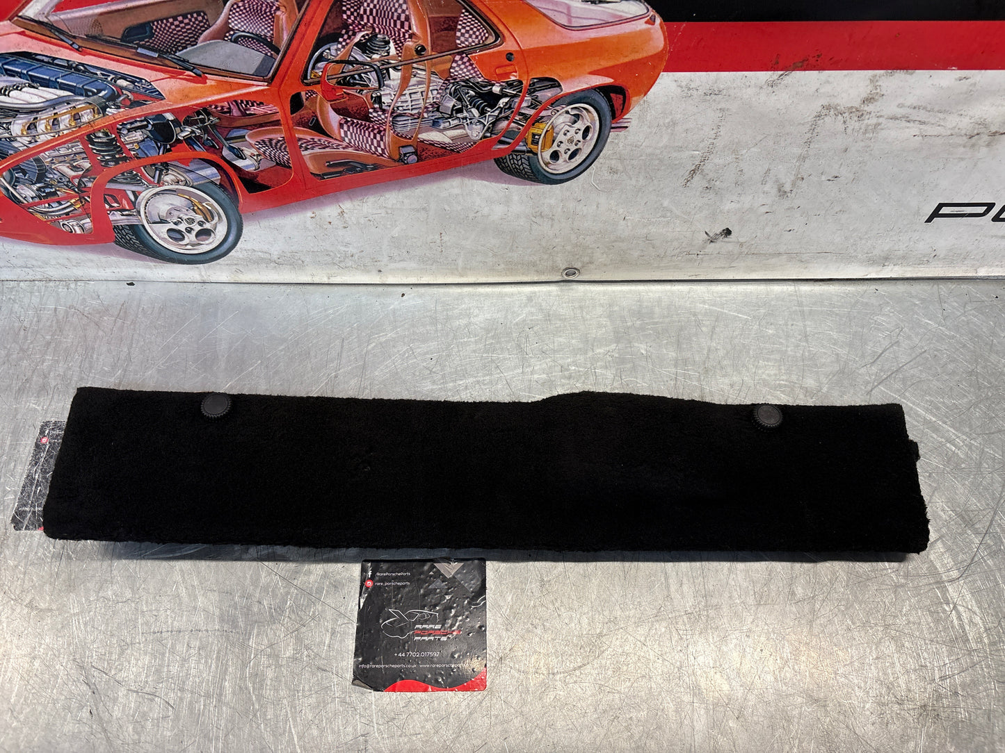 Porsche 928 black carpeted Tool kit panel cover, used 92855118106