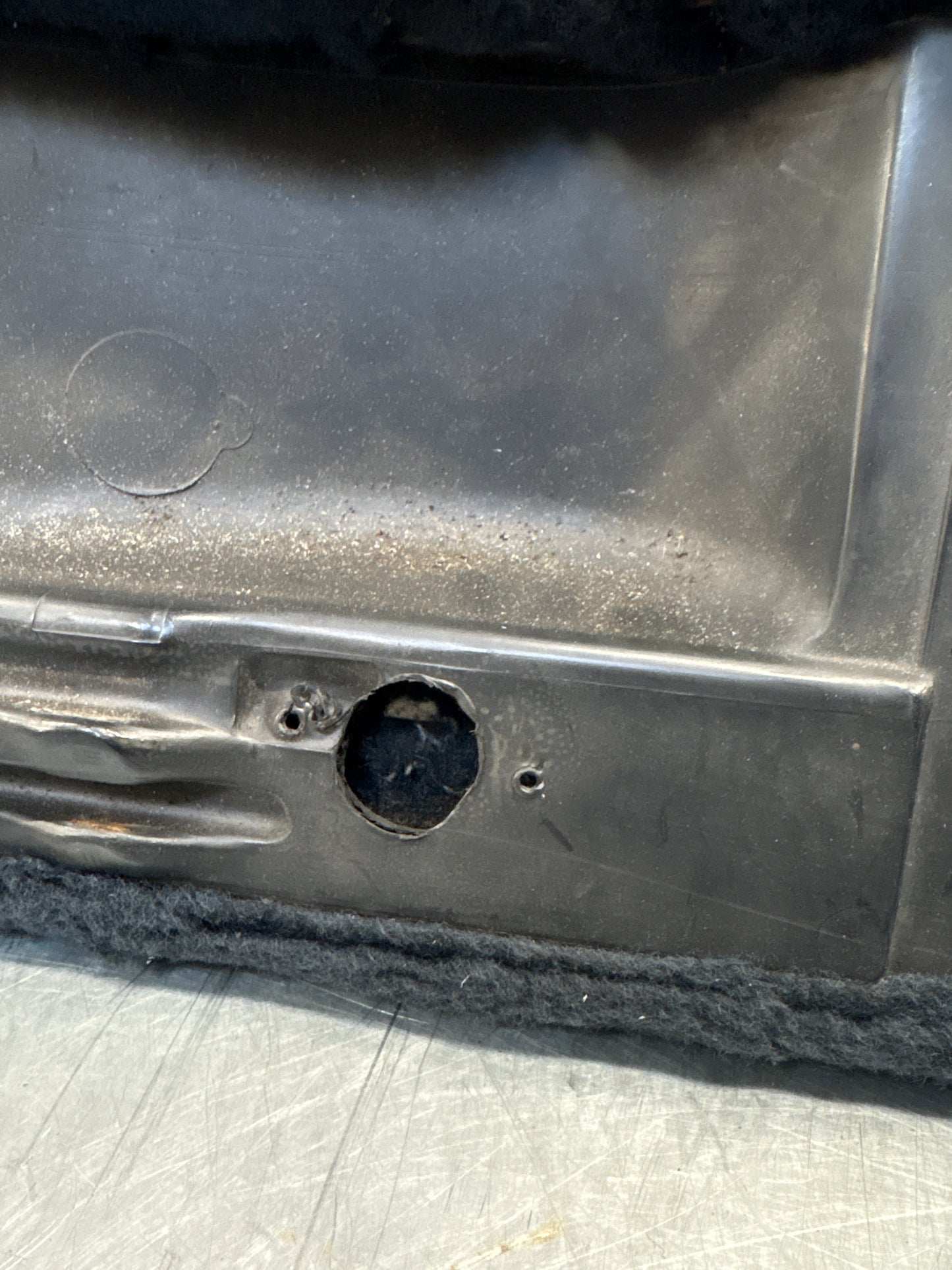 Porsche 928 black carpeted Tool kit panel cover, used 92855118106