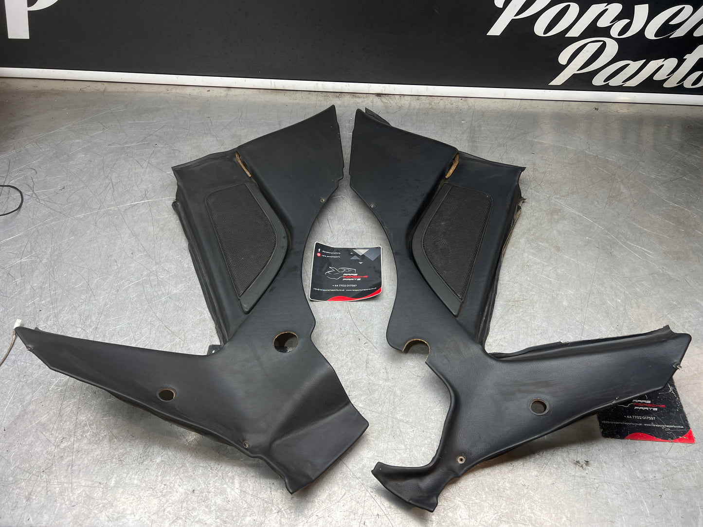 Porsche 944 Turbo S2 Black rear interior C Post trims/cards with M490 sound package, used 94455502113 / 94455502213